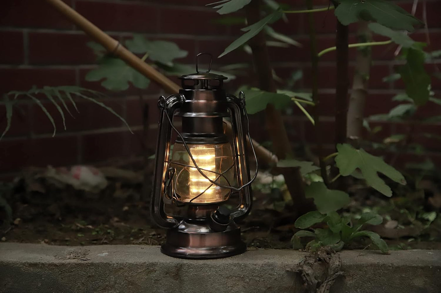 YAKii LED Vintage Lantern Metal Hanging Hurricane 12 LED Dimmer Switch Warm White Battery Operated Power Outage Indoor