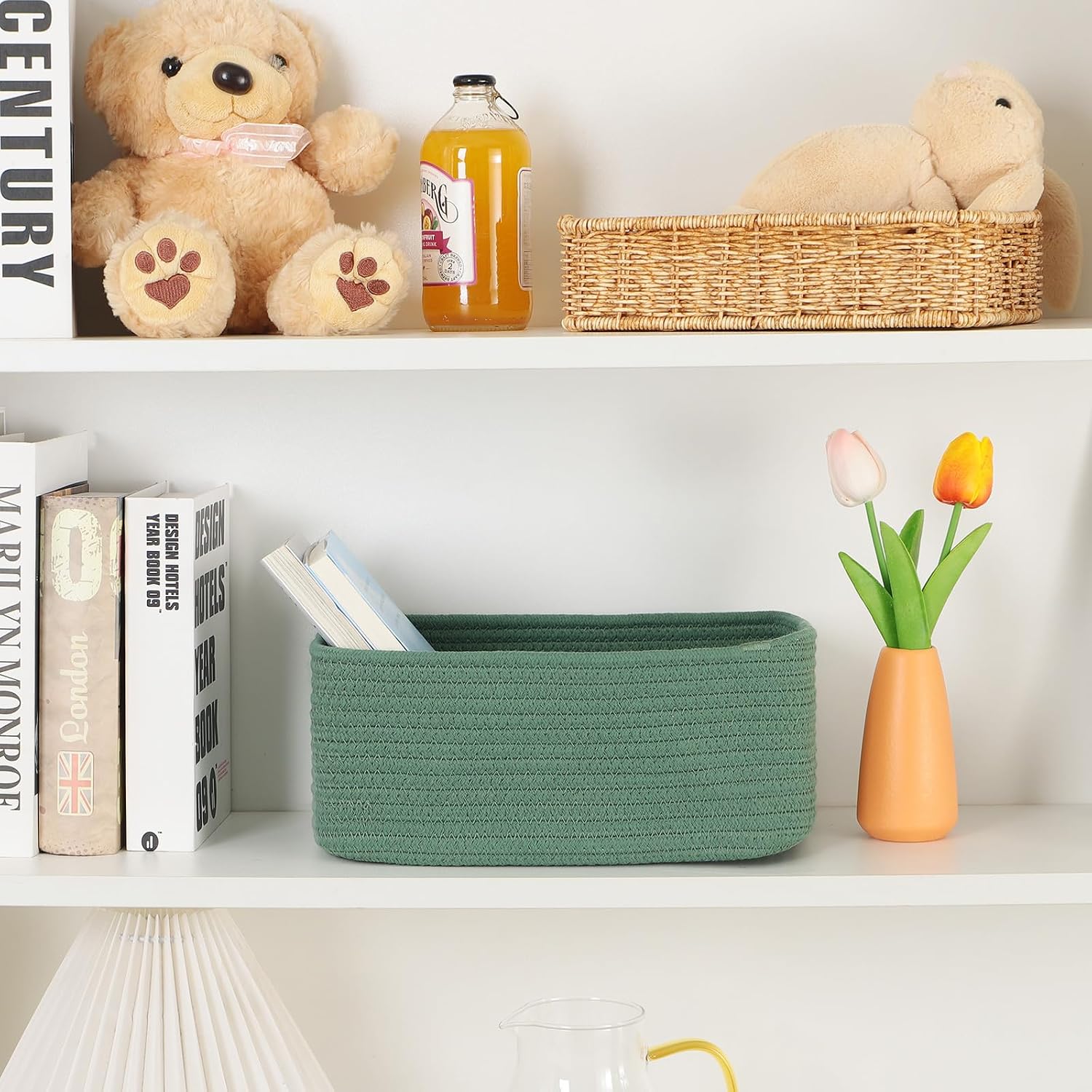 Woven Rope Baskets / L11.5xw7.5xh4.7 / Green / Set of 3