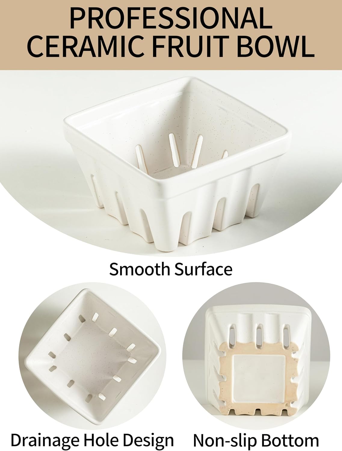 Ceramic Berry Basket / Cream White / Square-5.7 Inch / 5.7 Inch / Set of 2