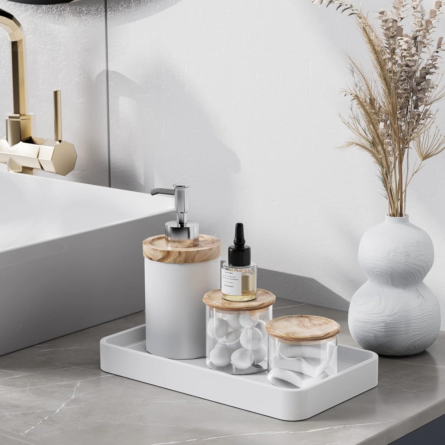 Ceramic Vanity Tray / White / 9.9 x 5.7 x 1.1