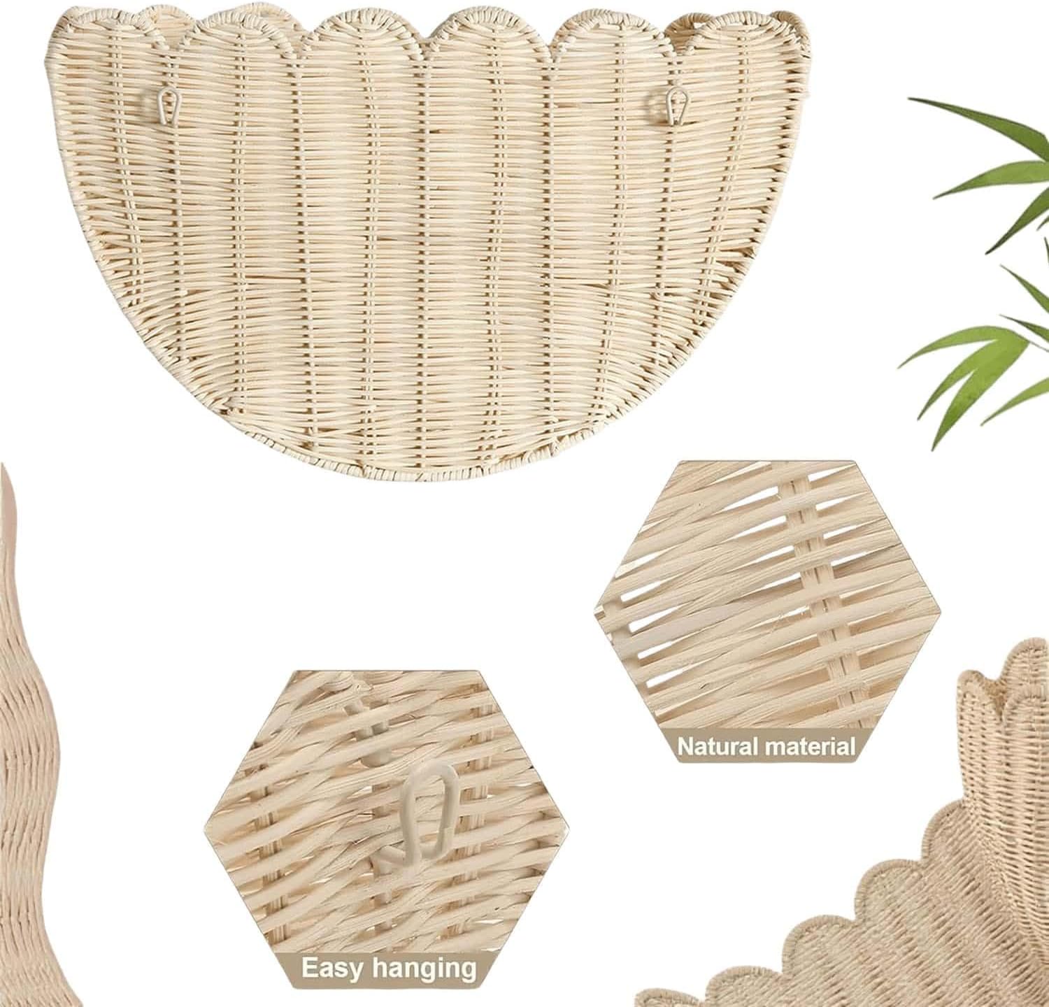 Hand Woven Hanging Wicker Wall Baskets Set / 16 x 10 x 7
