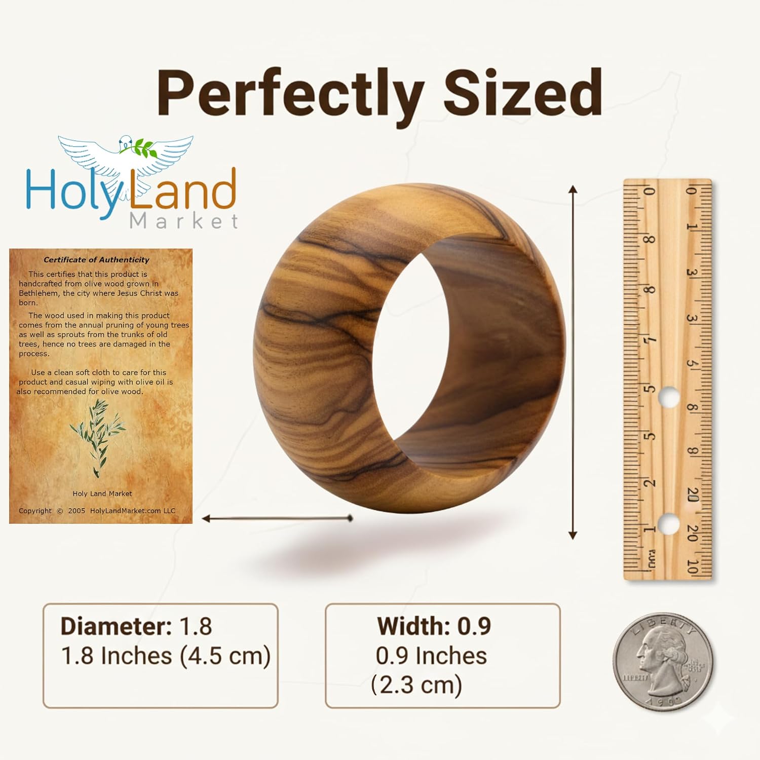 Holy Land Market Hand Carved Olive Wood Napkin Rings Set of 8 Bethlehem | 8 Rings, 1.8 Inch Diameter, 0.9 Inch Wide