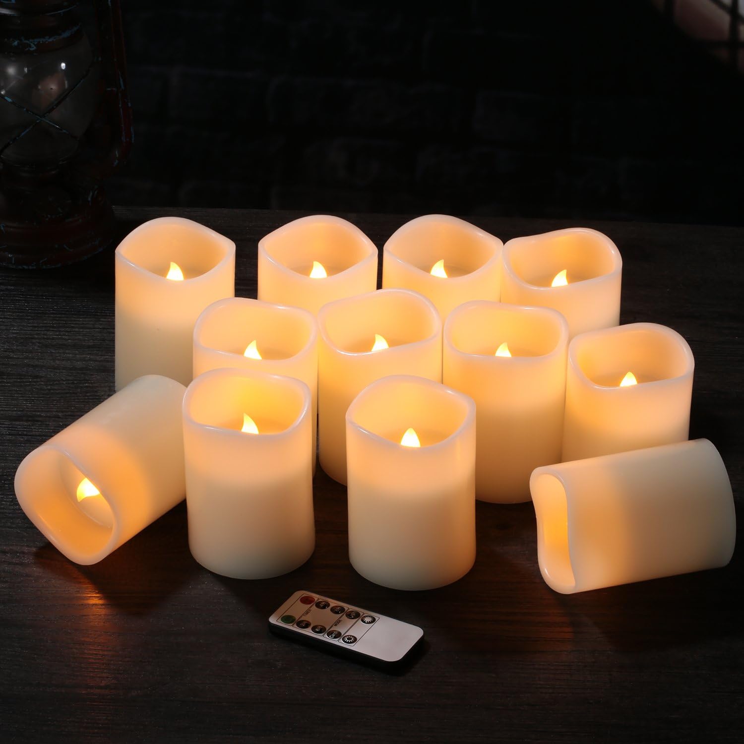 Flameless Candles Battery Operated Candles Set of 12(D:3" X H:4") Pillar Real Wax Led Candles with 10-Key Remote and