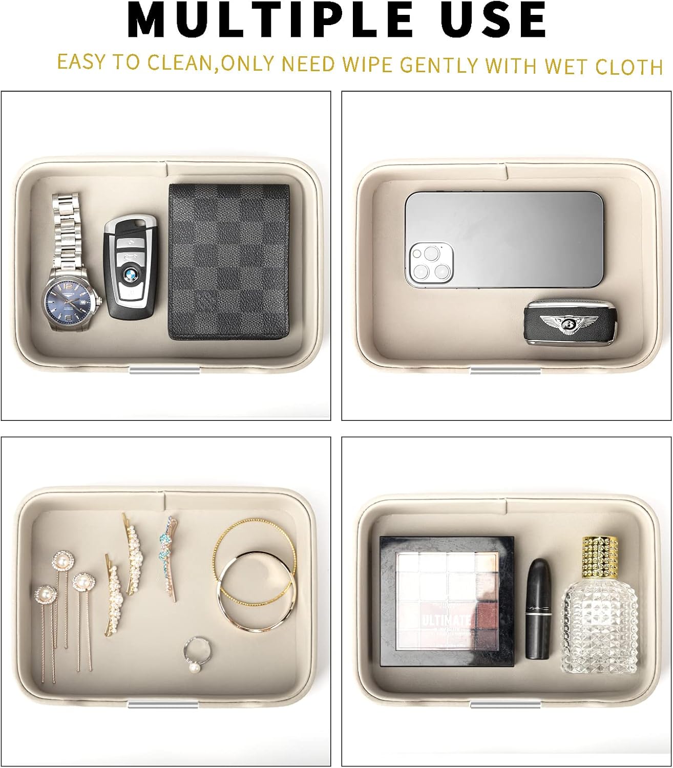Leather Tray Organizer Valet Tray Key Tray for Entryway Table Desktop Storage / 9 x 6.2 x 2.2 / Grey