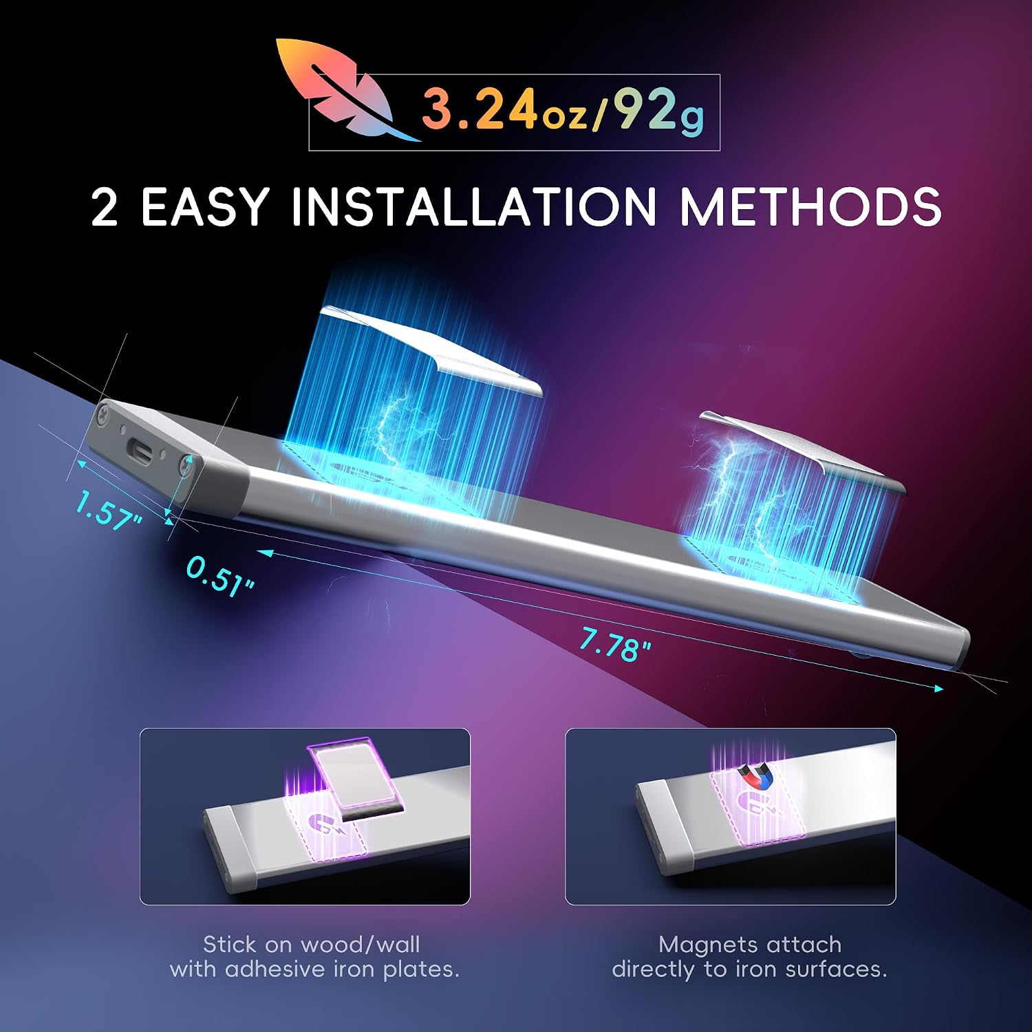 lexall Under Cabinet Lights 3 Pack with Charging Station | Rechargeable Motion Sensor, RGB Color Changing Dimmable LED