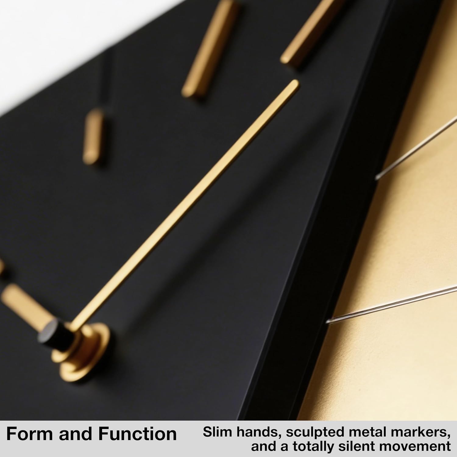 Driini Clocks Mid Century Modern Wall Clock - Square Black Clock with Decorative Gold Accent- Unique and Cool Clock