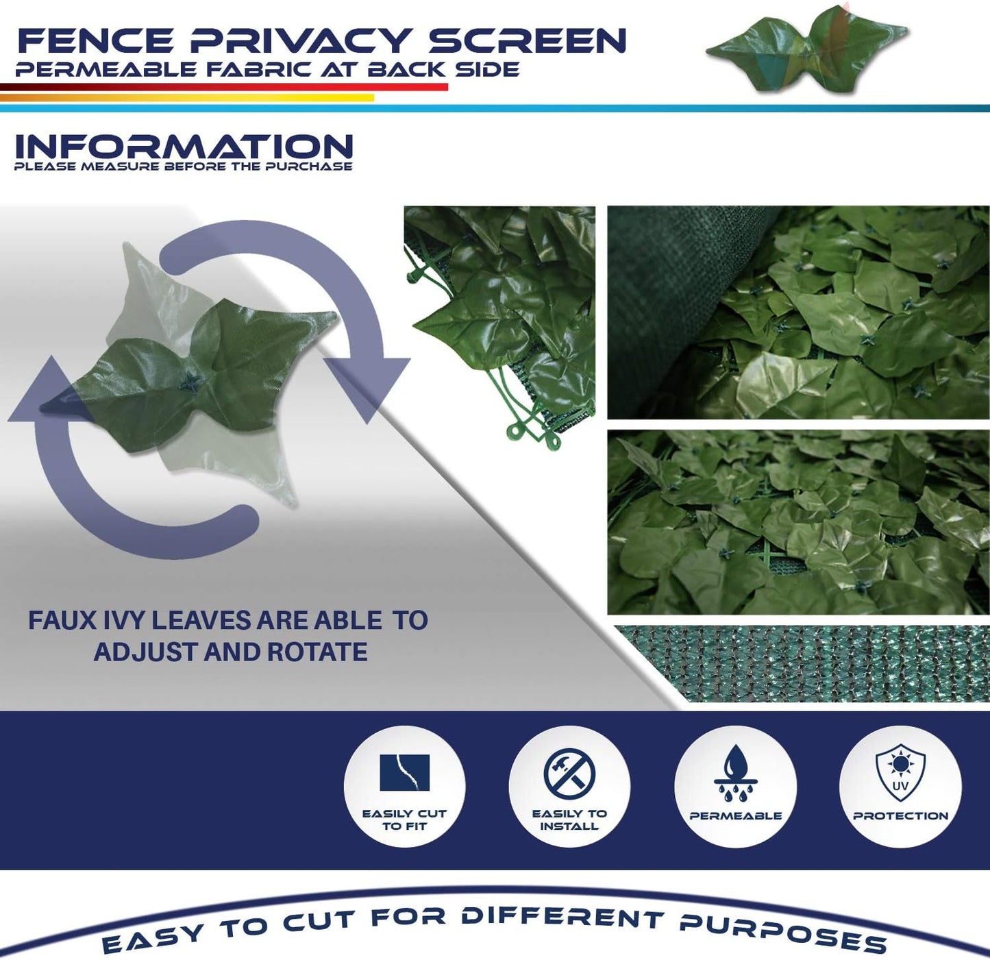 1PC ' Artificial Faux Ivy Leaf Decorative Fence Screen Faux Leaves Fence Cover Wall / 4' x 10