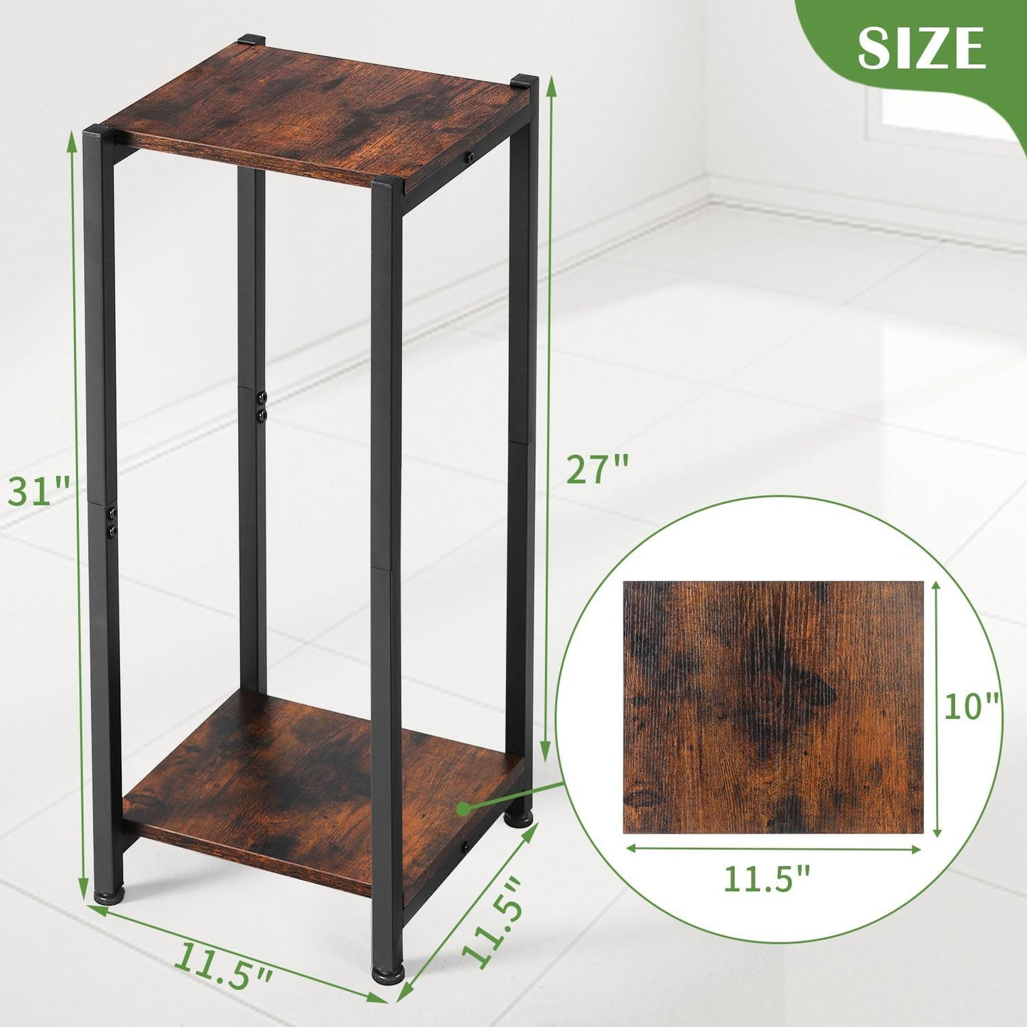 Dipion 31 Inch Tall Plant Stand Indoor,2 Tier Pedestal Stand,Rustic Brown | Rock-Solid Stability,Adjustable