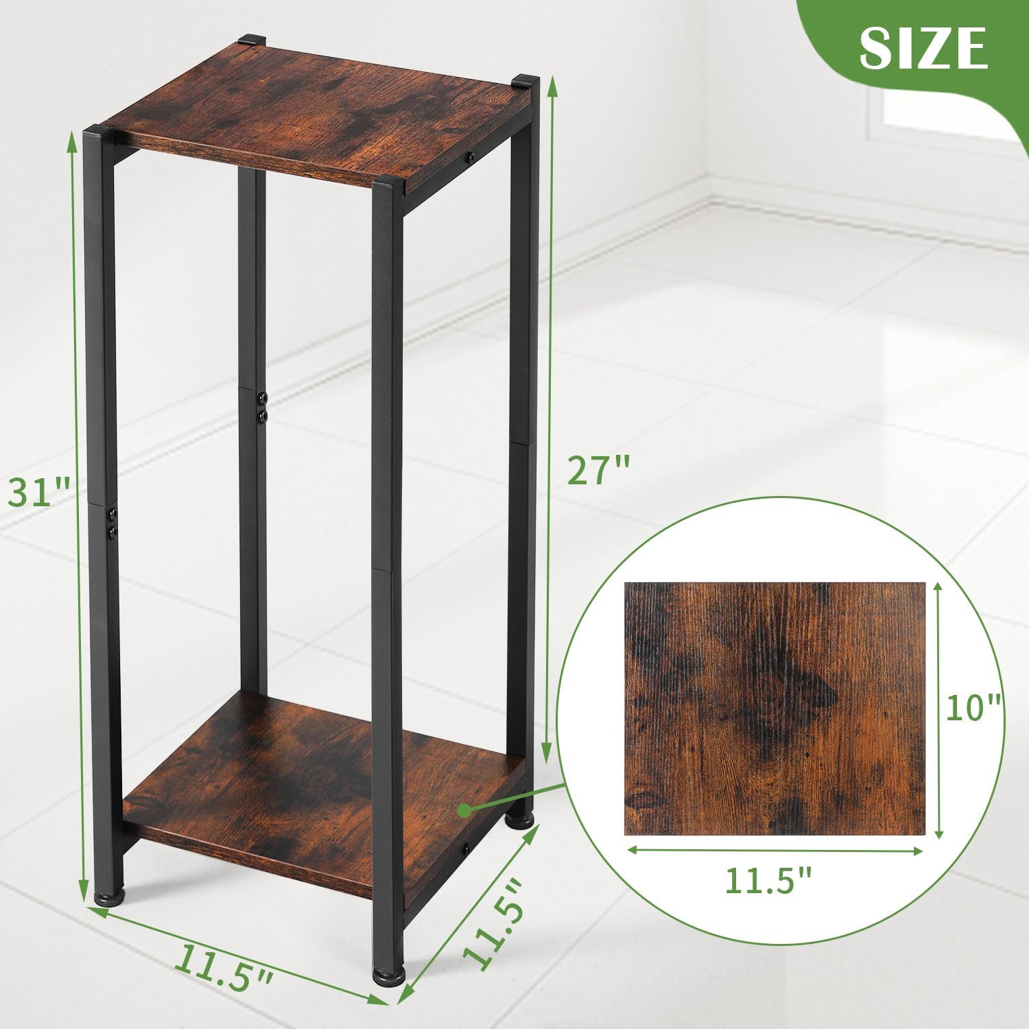Dipion 31 Inch Tall Plant Stand Indoor,2 Tier Pedestal Stand,Rustic Brown | Rock-Solid Stability,Adjustable
