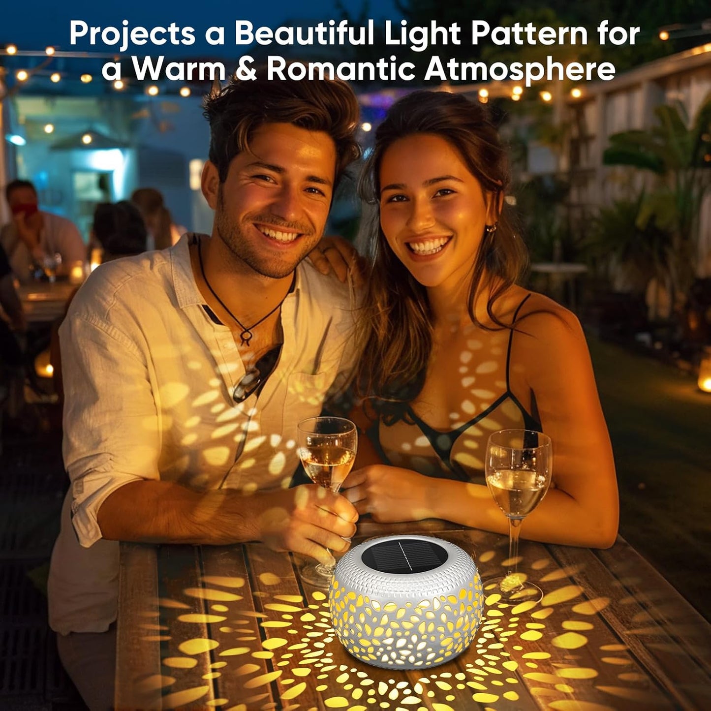 Solar Lanterns Outdoor Waterproof: 4 Pack White Hollow Out Solar Lights | 2 Lighting Colors, IP65 Auto On/Off, Metal