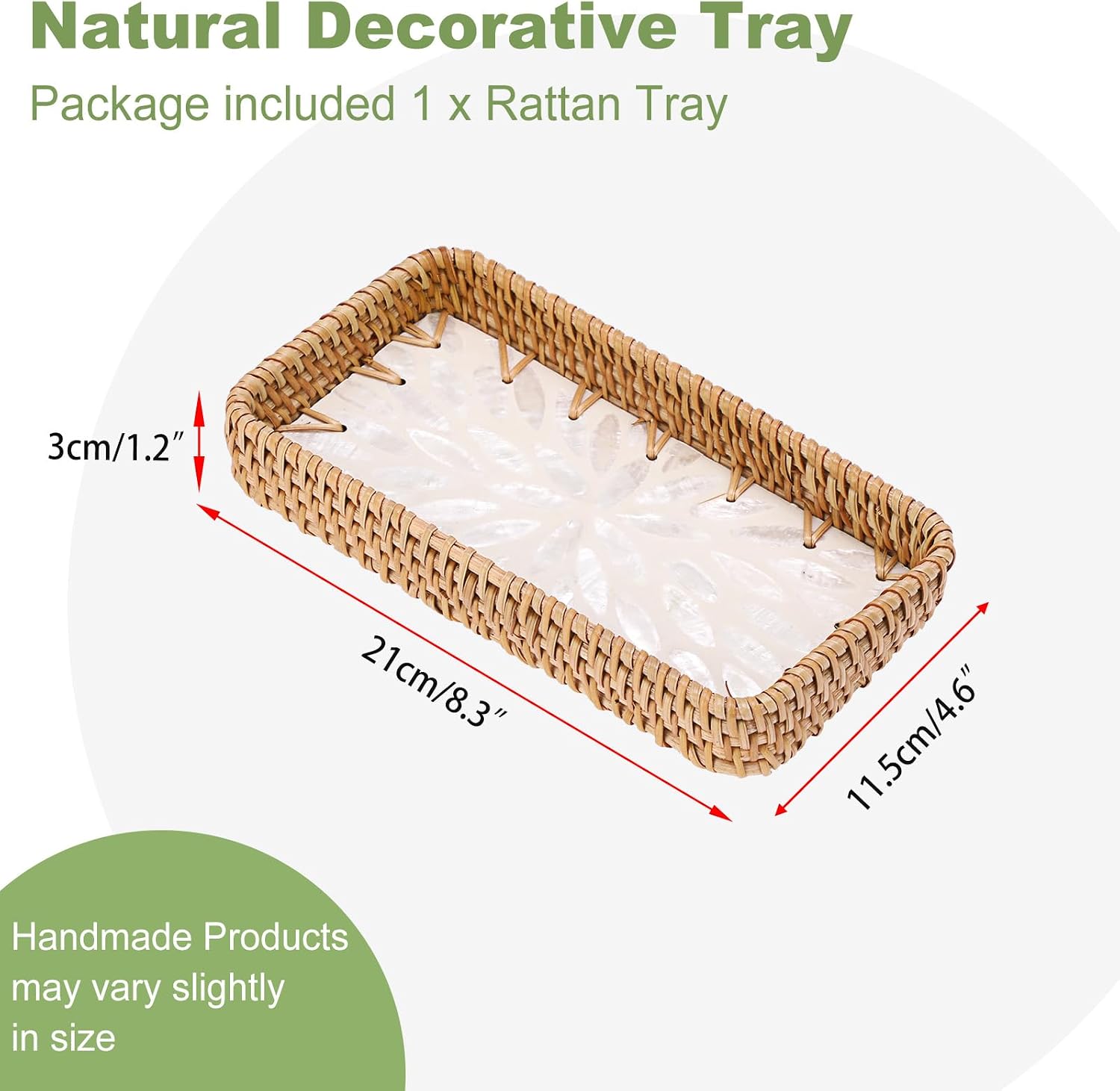 Decorative Key Basket for Entryway Small Handwoven Rattan Tray Rectangular / 8.3 x 4.3 x 1.6 / White