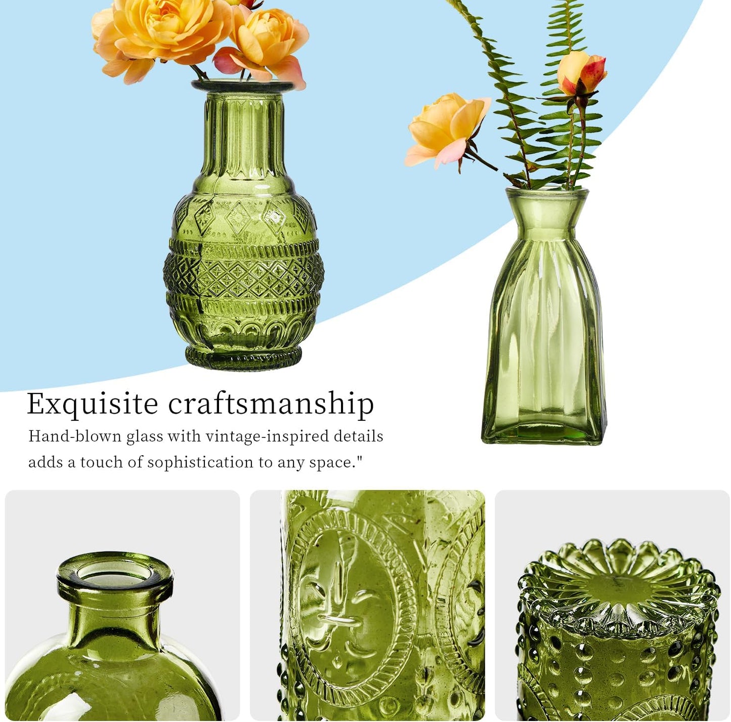 Crystal Vintage Vase Set / Green / Set of 16