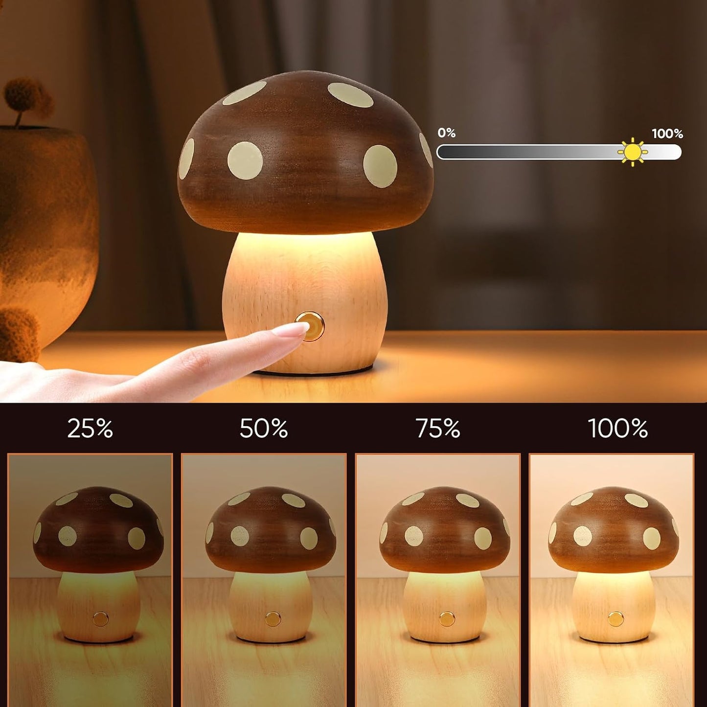 Wooden Mushroom Lamp / Bronze