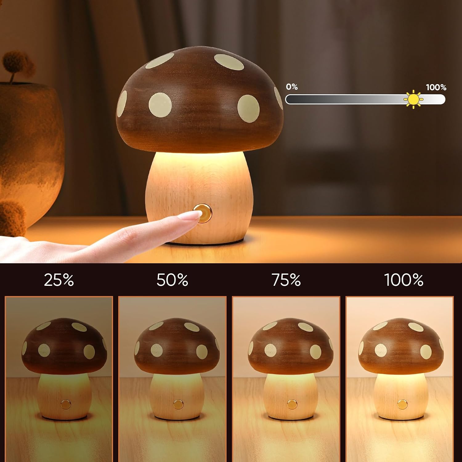 Wooden Mushroom Lamp / Bronze