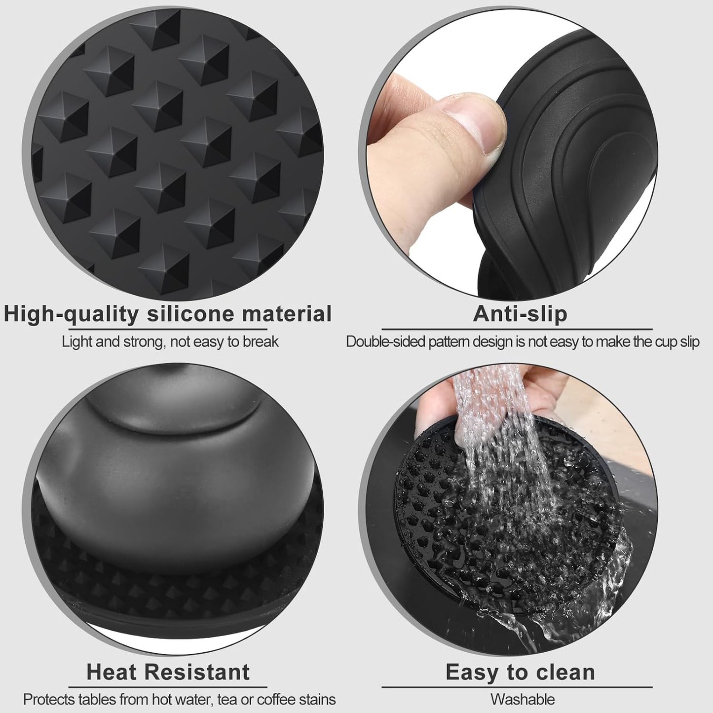 Silicone Coasters for Drinks Nonslip Silicone Drink Coasters Cold Hot Heat / Black / Set of 60