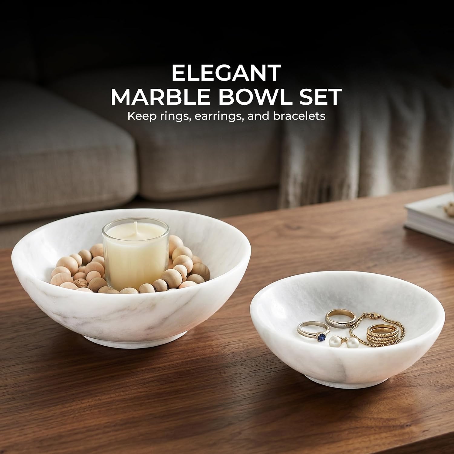 Ring Holder & Food Bowl for Snacks / White Gray - 5" & 6" Inch / 6 Inch / Set of 2
