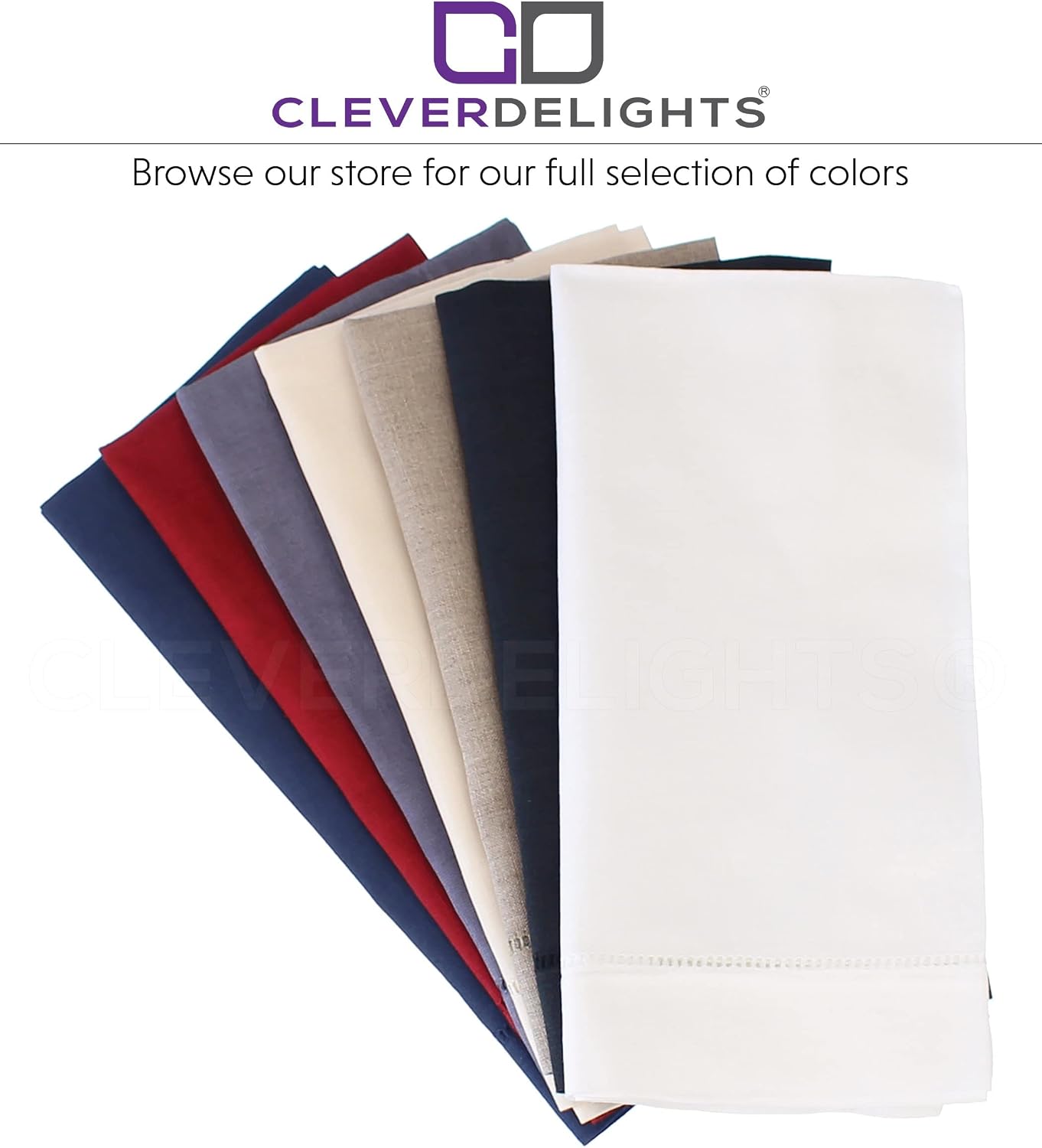 CleverDelights 20" White Hemstitch Dinner Napkins - 12 Pack - 55/45 Linen Cotton Blend
