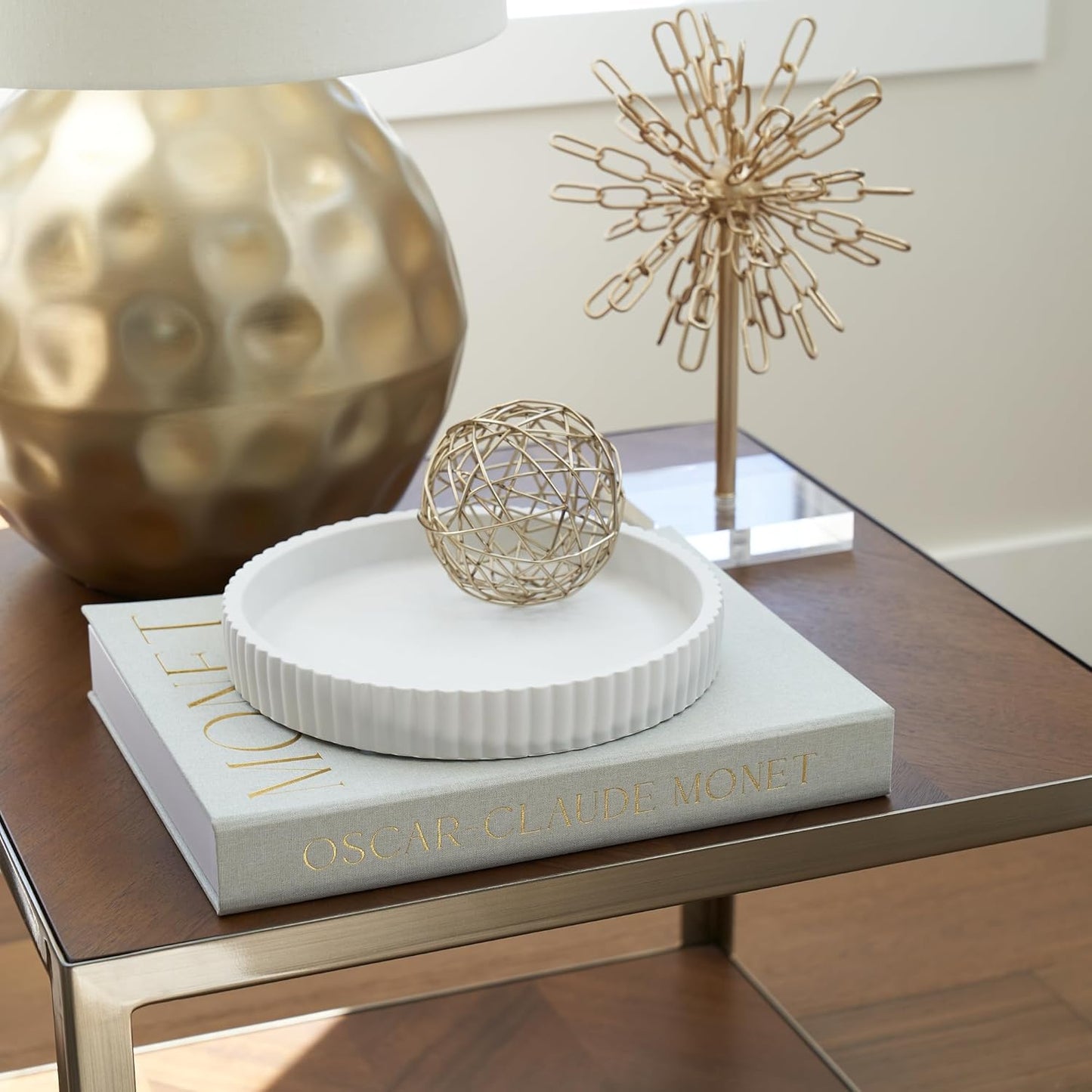 Scalloped Tray & Linen Box Coffee Table or Bookshelf Decor / Sage Green