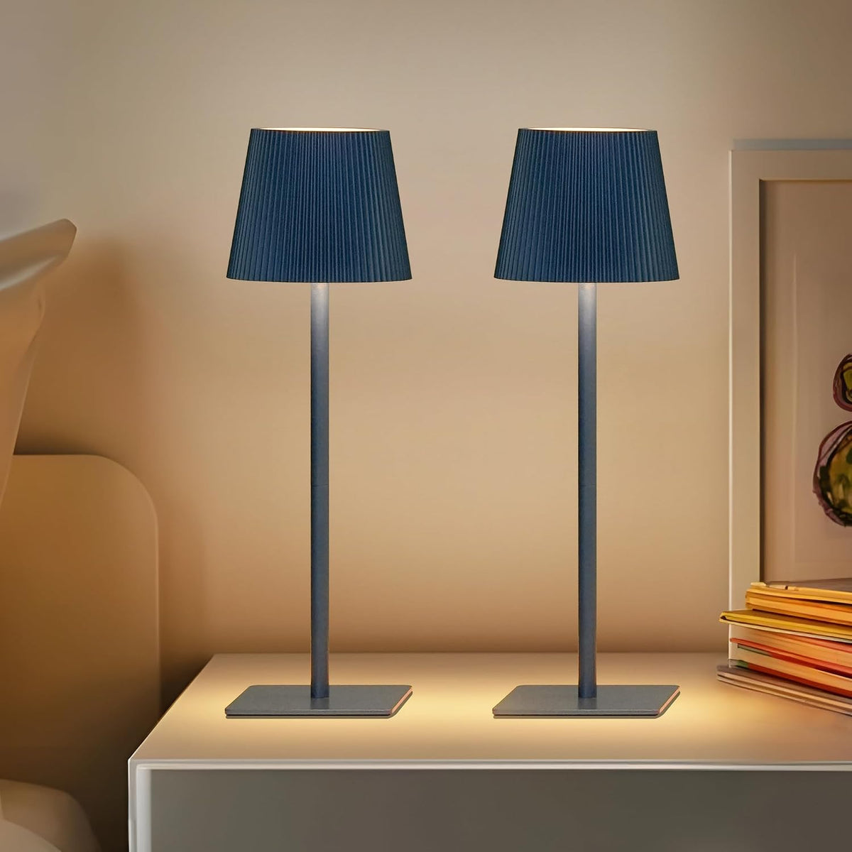LUTEC 2 Pack Cordless Table Lamp,6000mAh Rechargeable Battery Operated Desk Lamp,Two Adjustable Heights,Waterproof