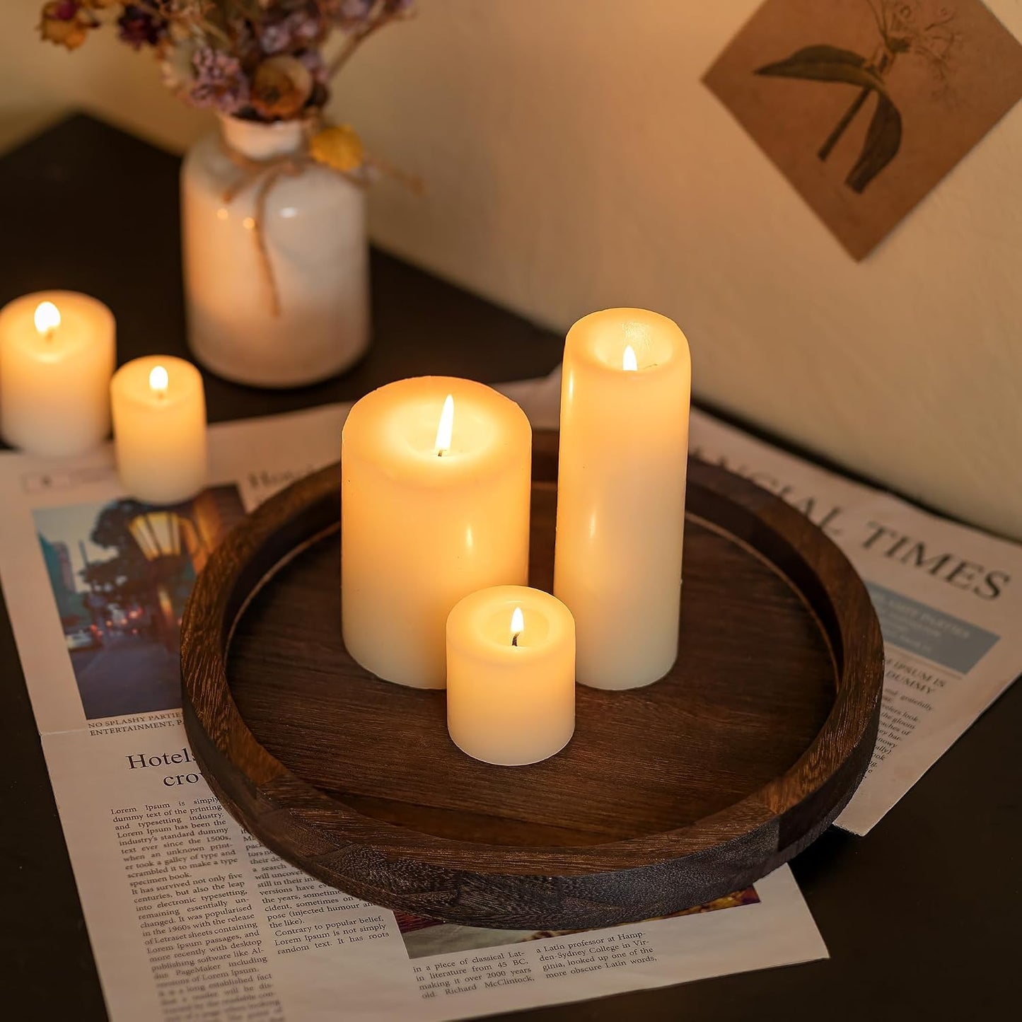 Round Wooden Candle Trays / Brown-1pc