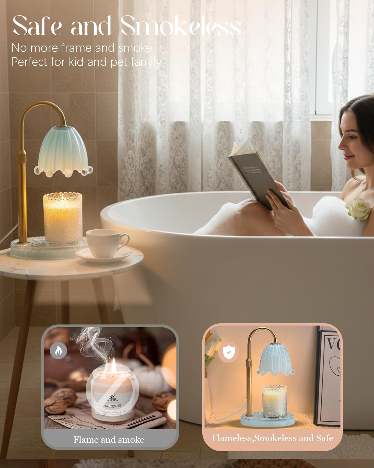Flower Candle Warmer Lamp Glass Base with Timer & Dimmer, Mothers Day Birthday Gifts for Mom Women, Adjustable Floral