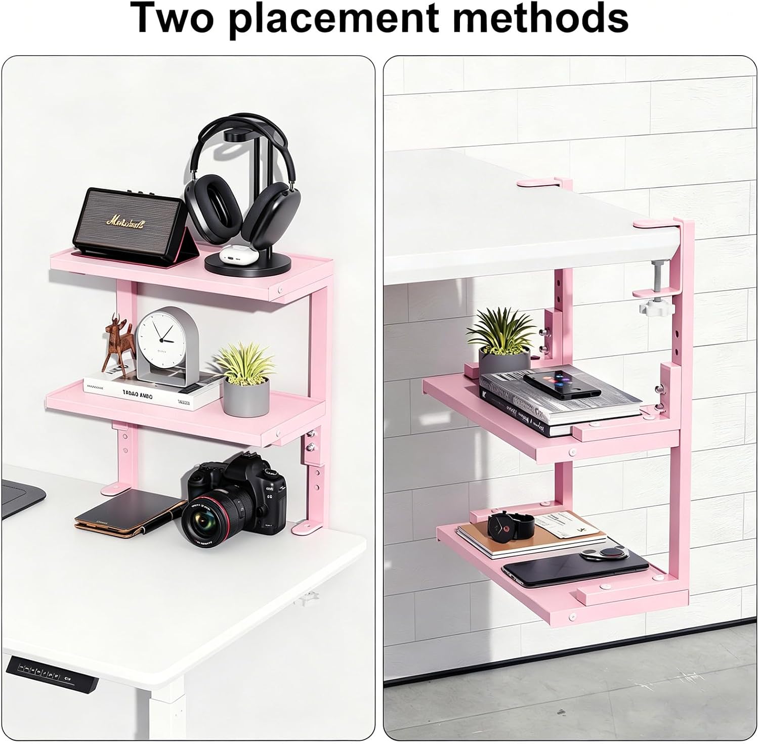 2-Tier Desk Shelf | Desk Organization Expandable Clamp on Desk Shelf Desktop Accessories for Offices and Game Rooms