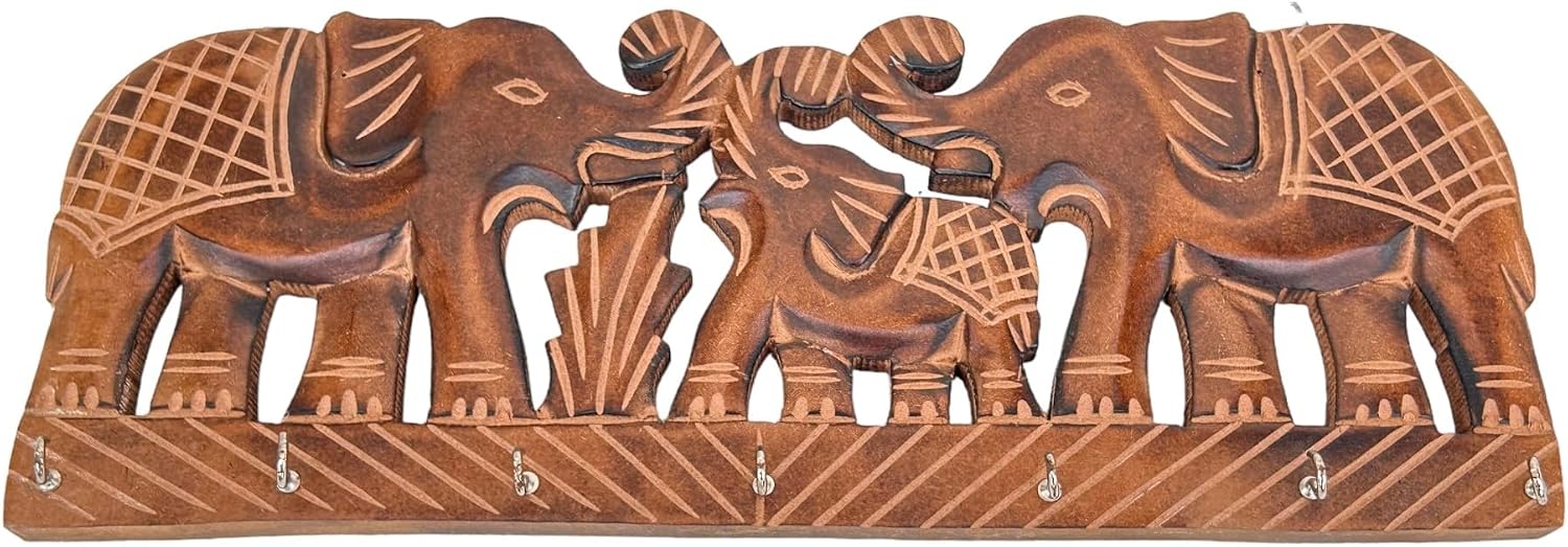 Wooden Key Holder / Brown Elephant