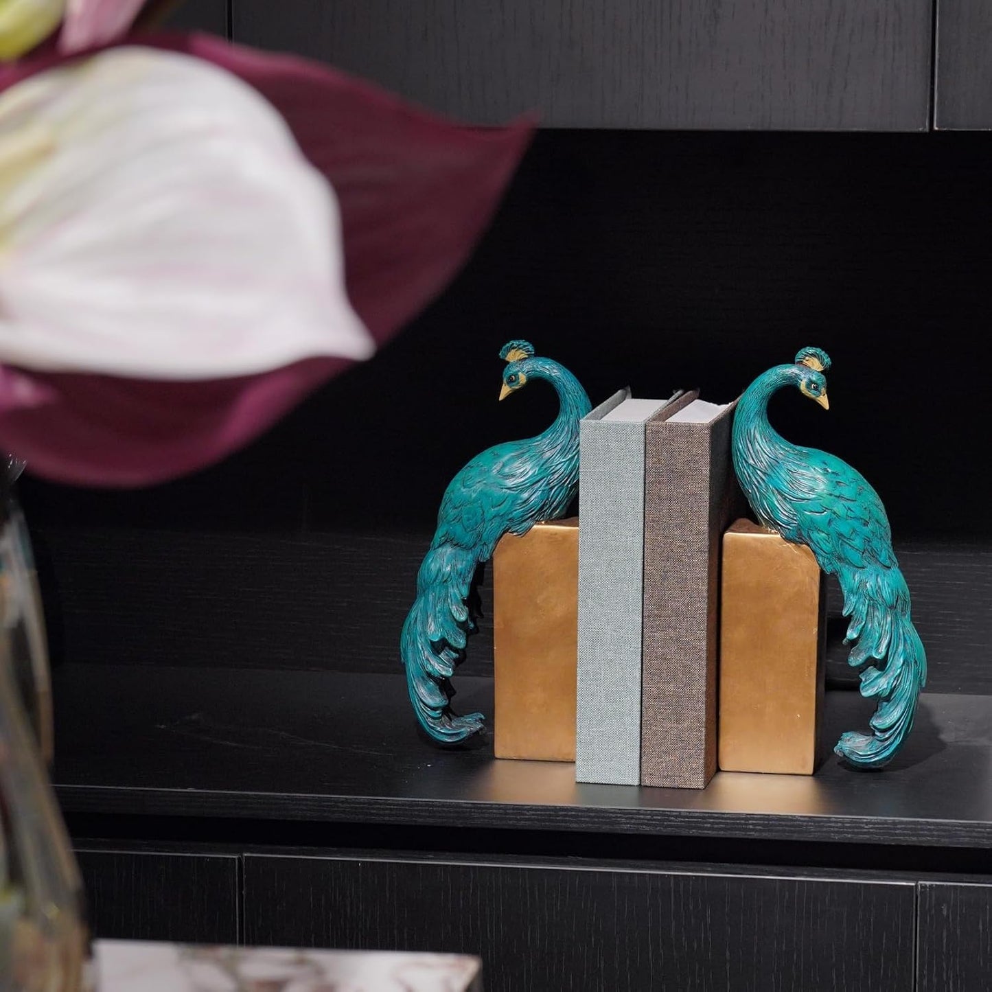 Resin Peacock Non-Skid Decorative Bookends Bird Bookends Modern / Peacock Bookends / Set of 2