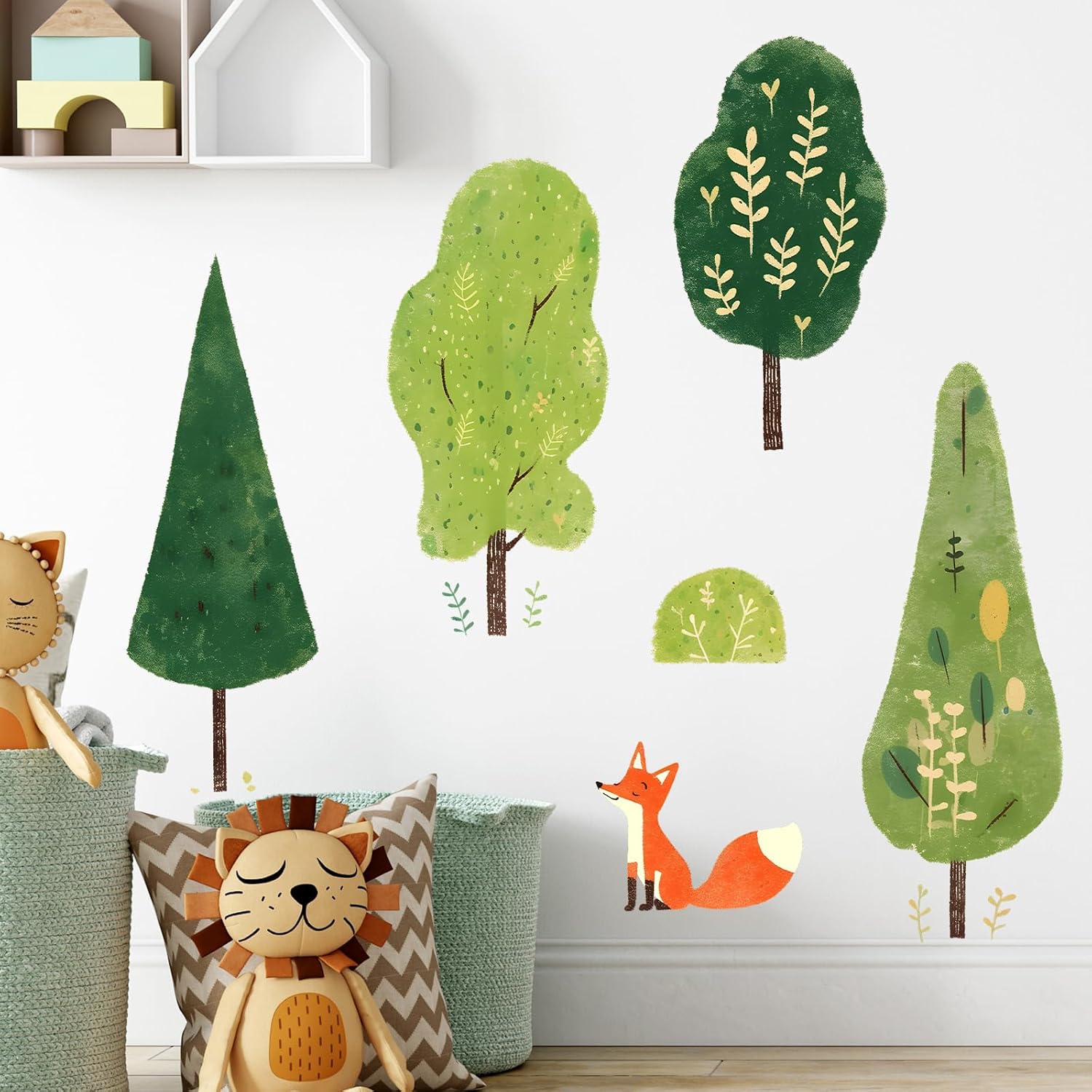 Trees and Fox Wall Decals Removable Cartoon Forest Vinyl Stickers for Nursery Living Room