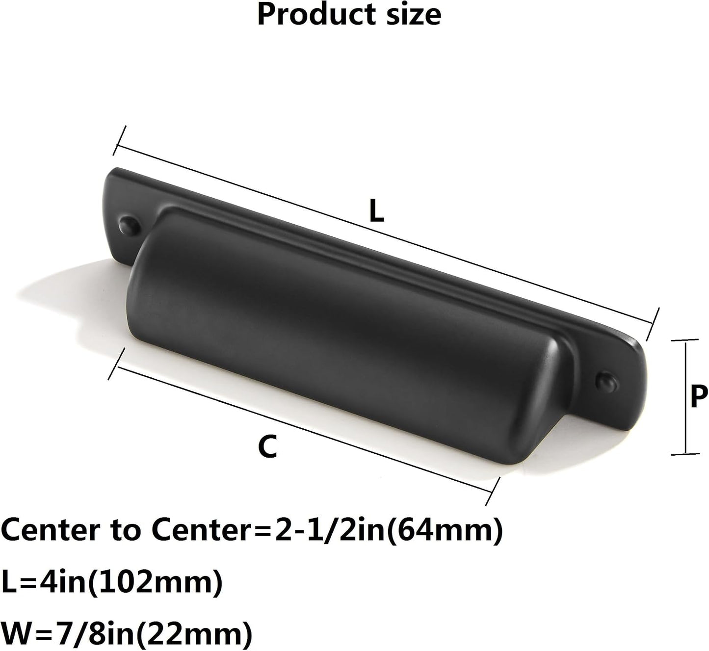 2-1/2" Black Drawaer Pulls Cabinet Cup Pulls / Cup Pulls 2-1/2" Hole Center / Matte Black / Set of 6