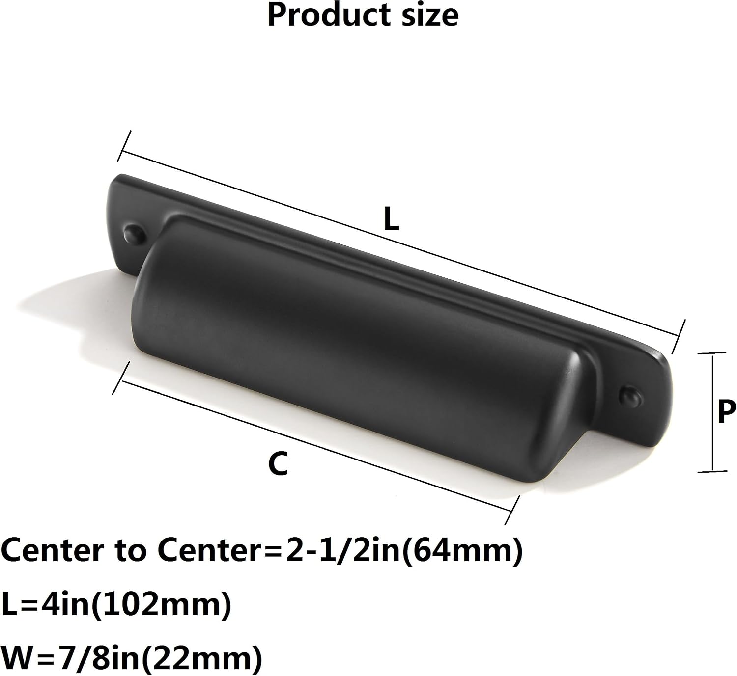 2-1/2" Black Drawaer Pulls Cabinet Cup Pulls / Cup Pulls 2-1/2" Hole Center / Matte Black / Set of 6