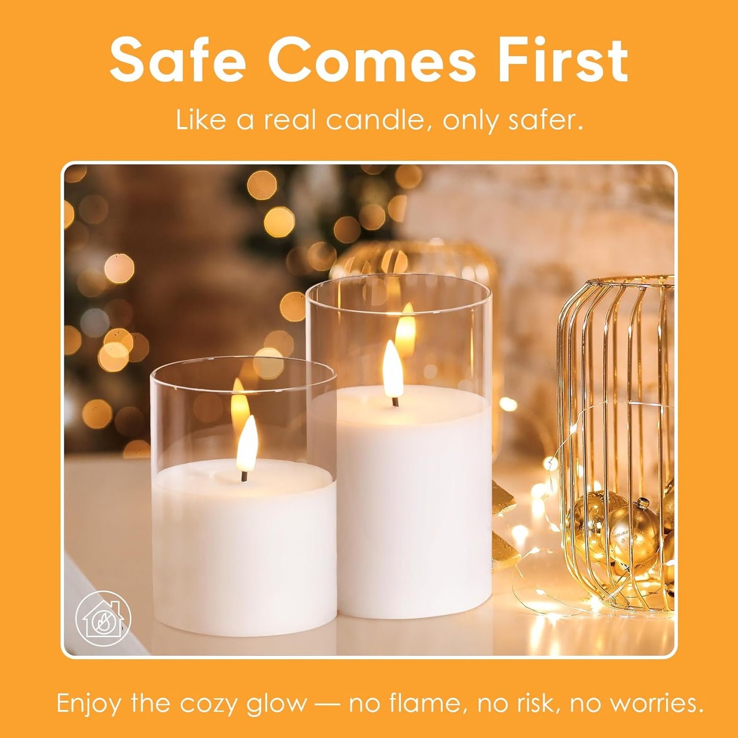 Clear Glass Flameless Candles with Remote Timer, Flickering Battery LED Pillar Candles Set of 3