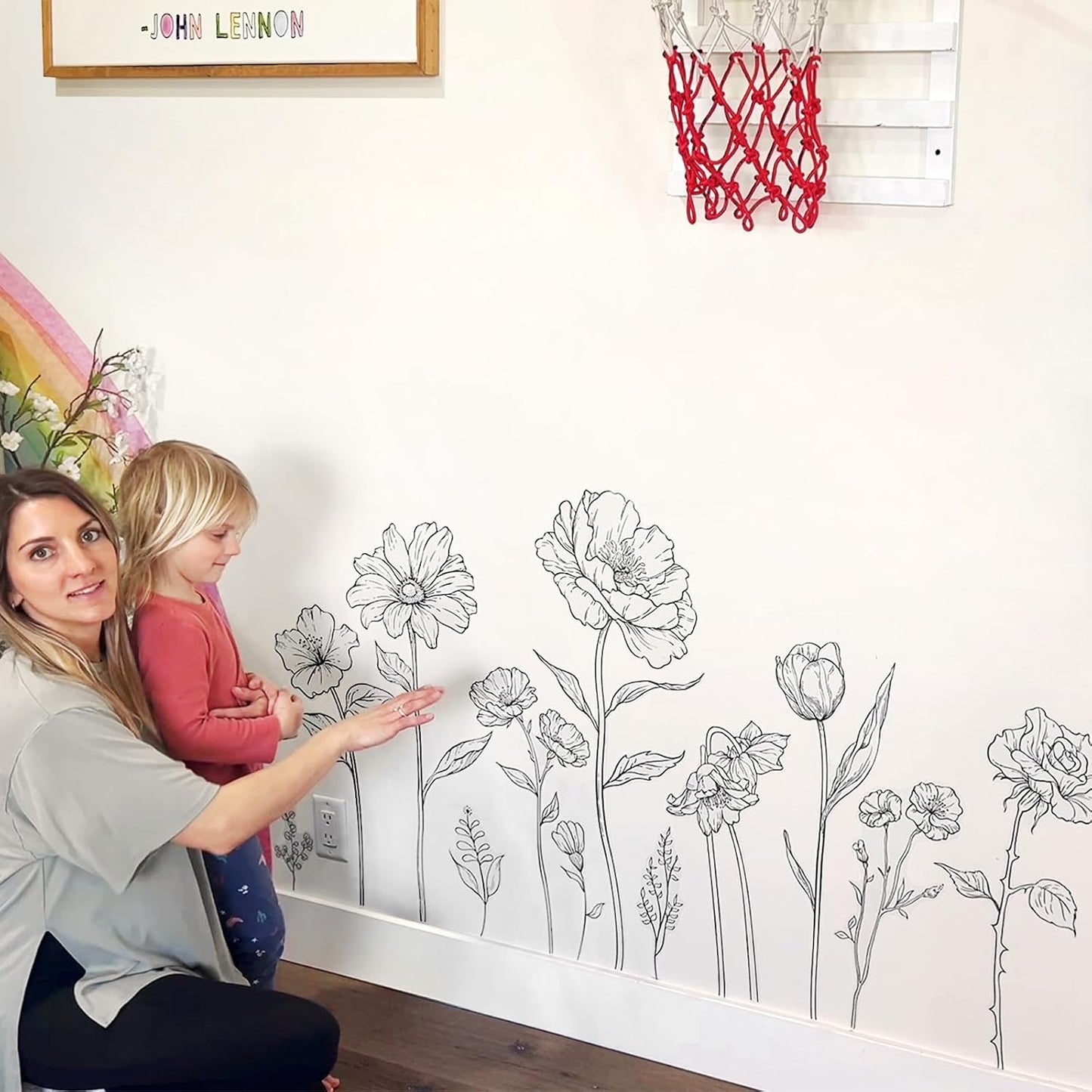 Large Boho Flower Wall Decals / Large Peony Flower Set / Black