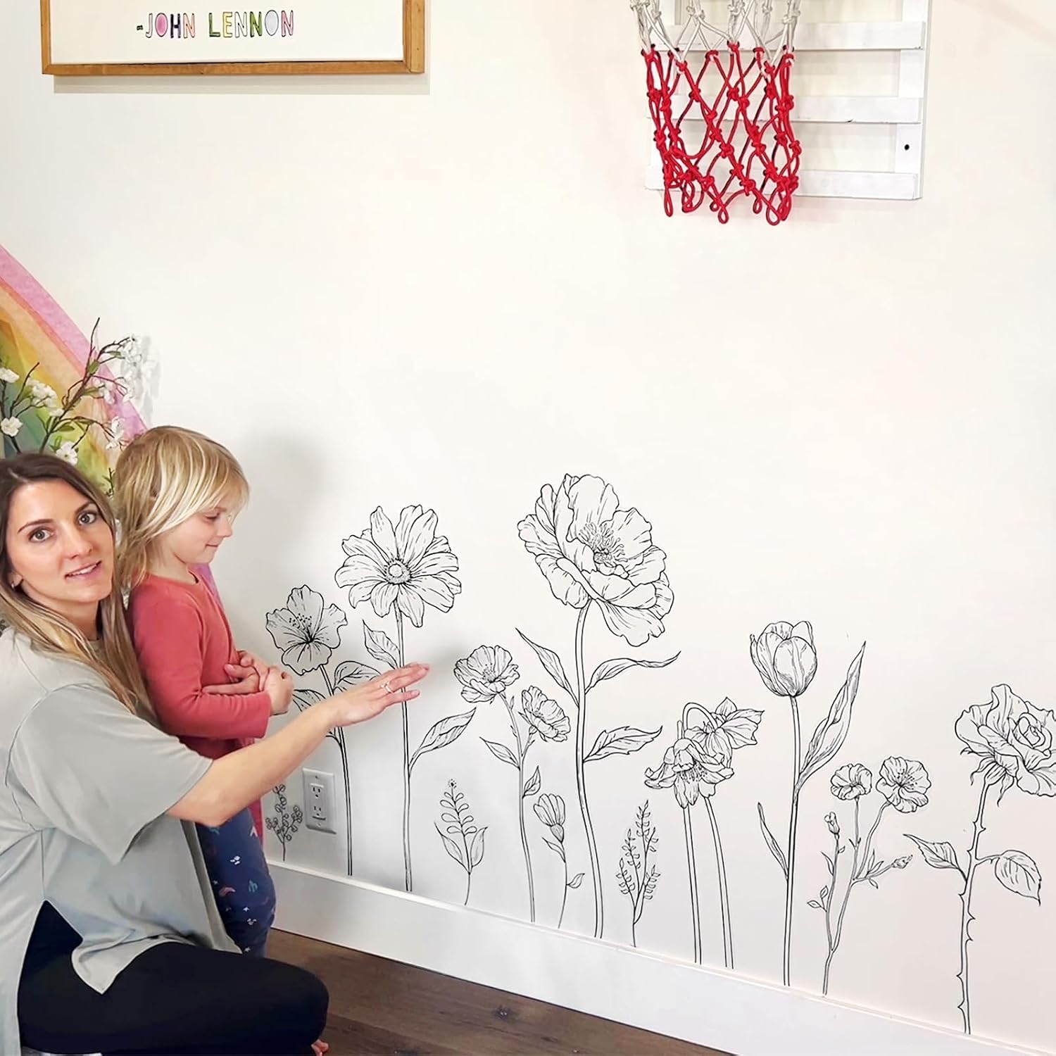 Large Boho Flower Wall Decals / Large Peony Flower Set / Black
