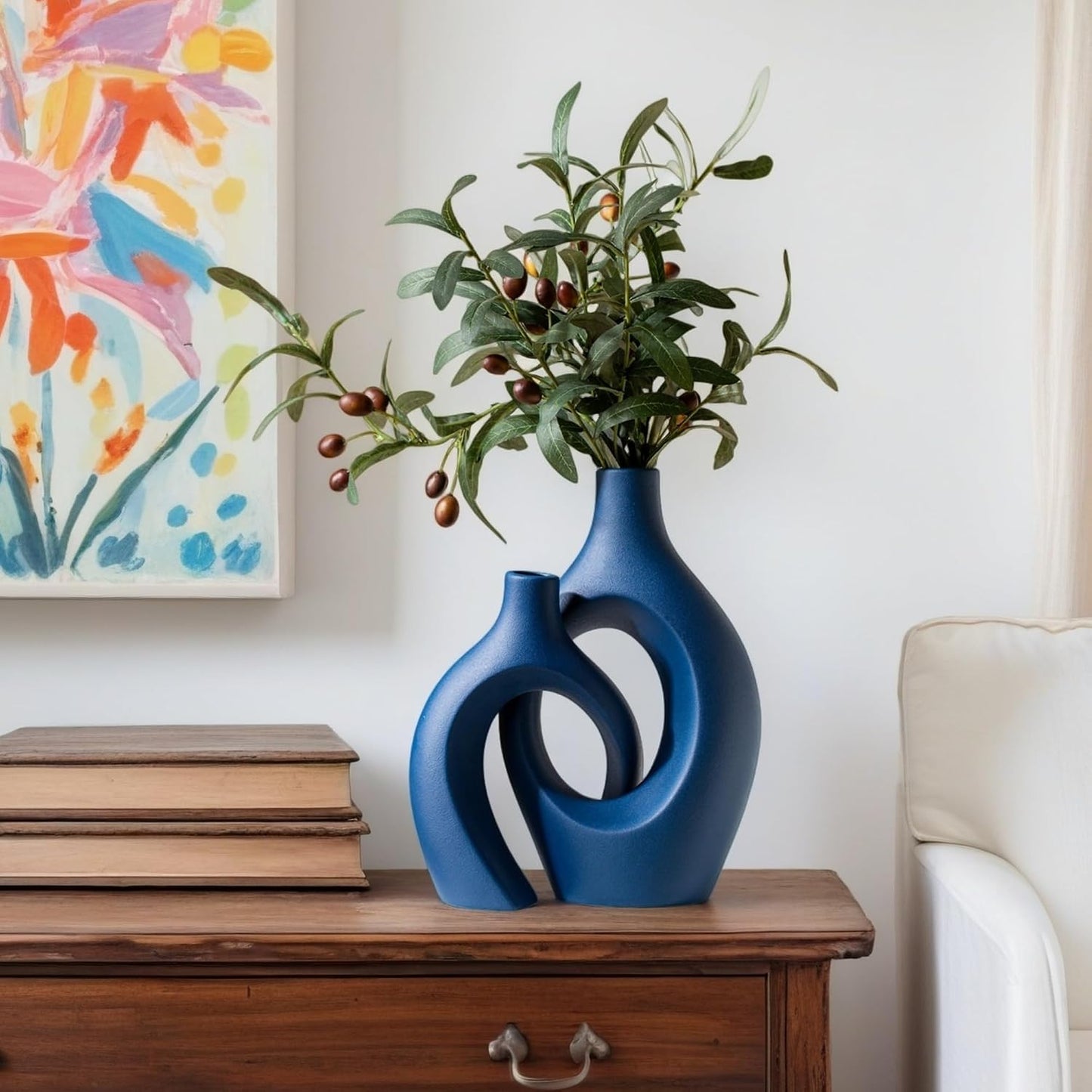 Snuggle Hollow Ceramic Vase / Navy Blue XL / 11 Inch / Set of 2