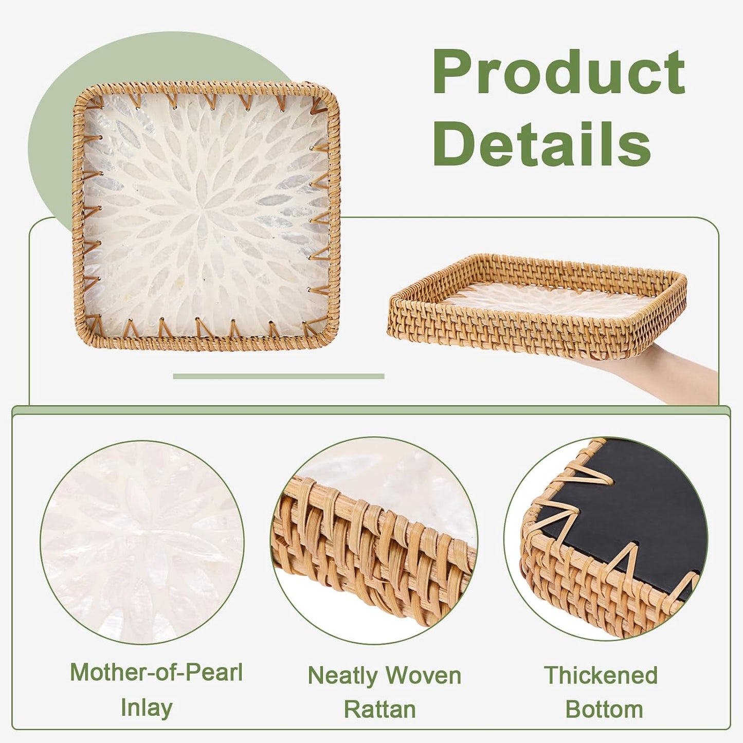 Handwoven Rattan Key Bowl Natural Wicker Serving Tray / 8.3 x 8.3 x 1.6 / White