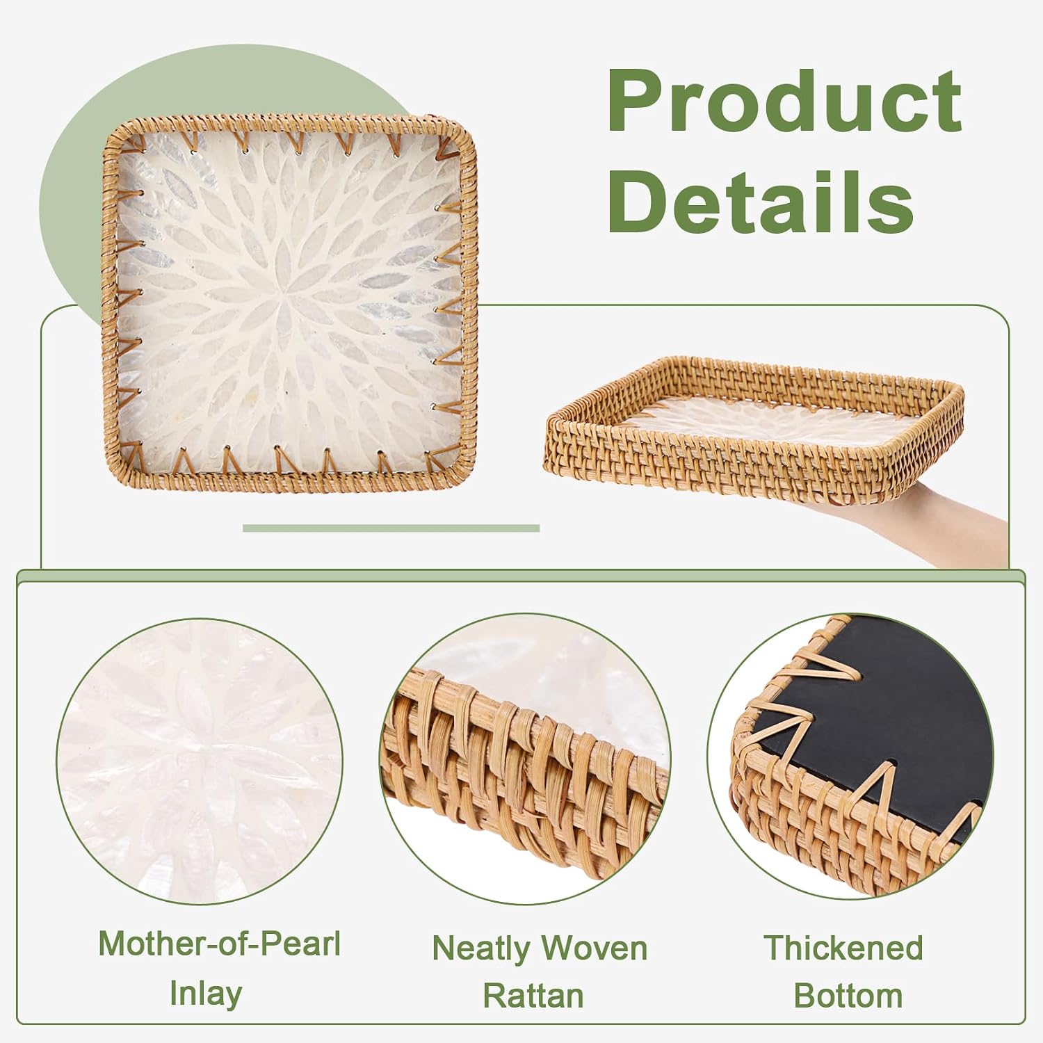 Handwoven Rattan Key Bowl Natural Wicker Serving Tray / 8.3 x 8.3 x 1.6 / White