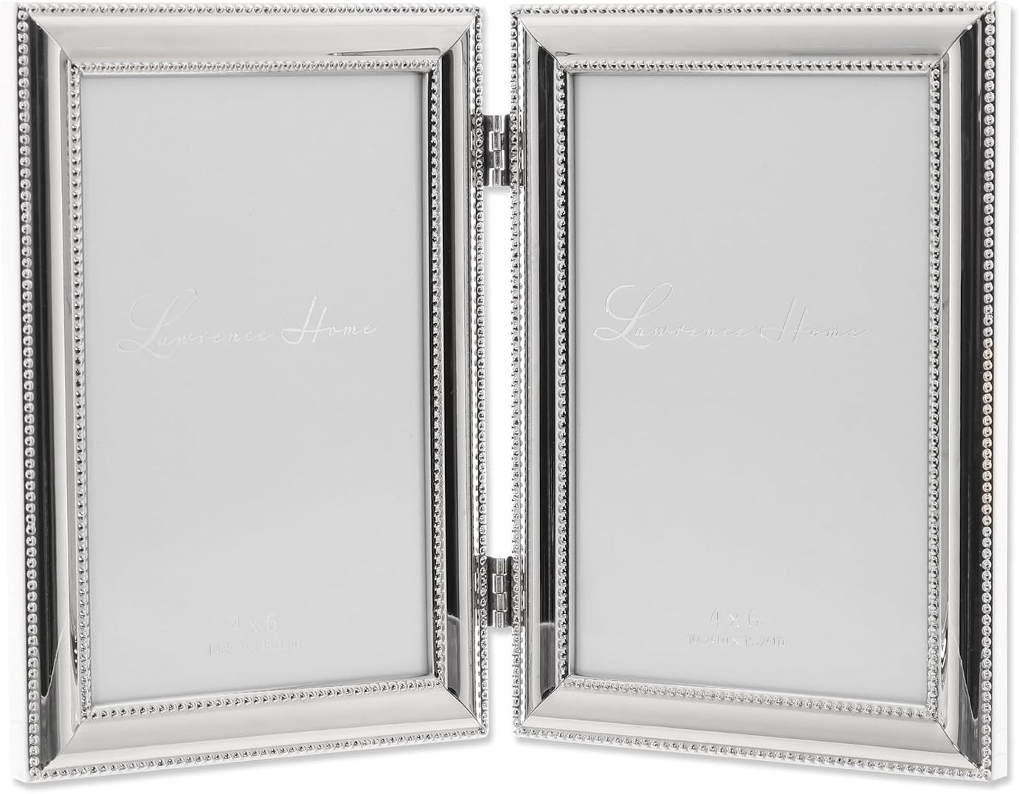 Lawrence Frames Hinged Double (Vertical) Metal Picture Frame Silver-Plate with Delicate Beading, 4 by 6-Inch