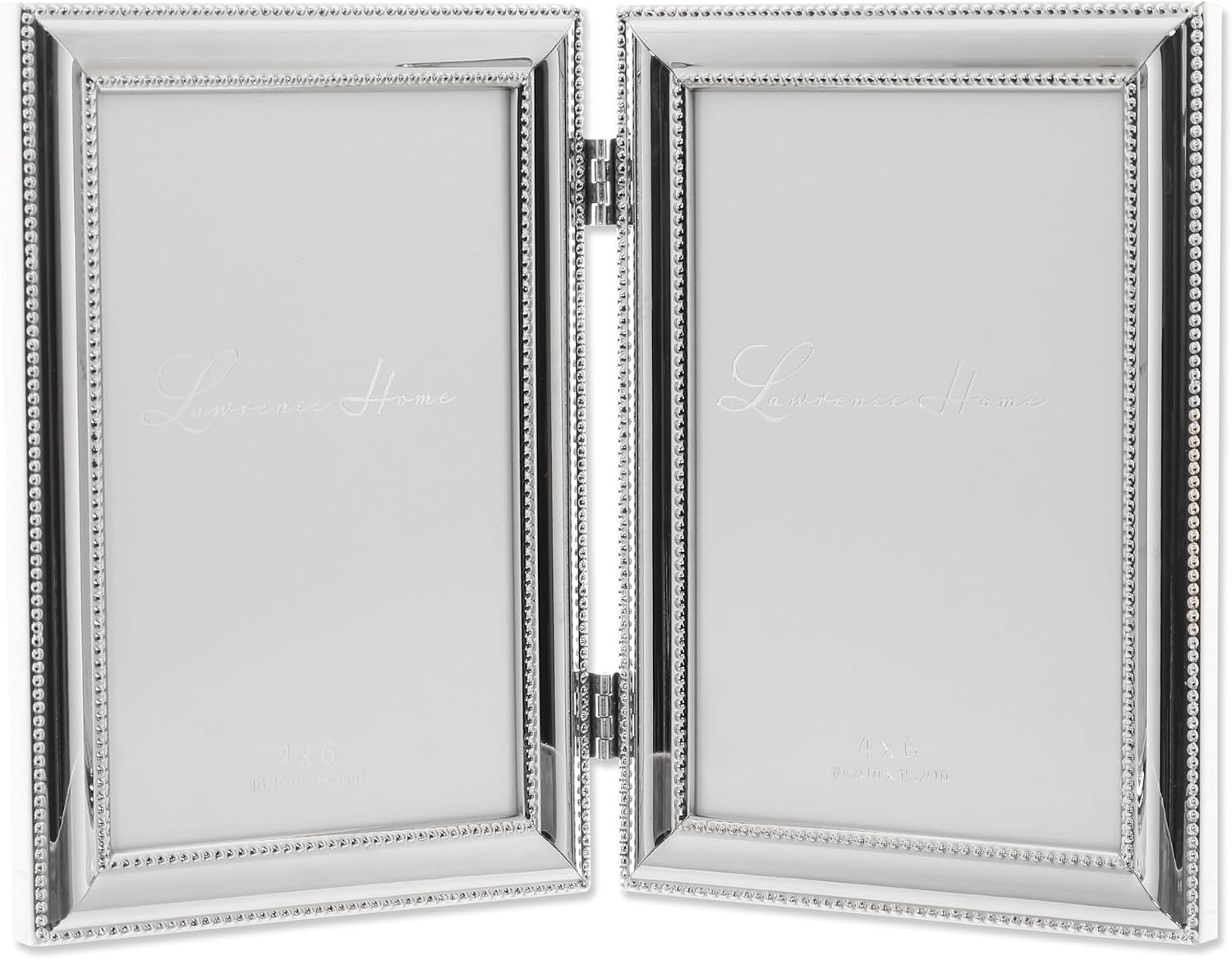 Lawrence Frames Hinged Double (Vertical) Metal Picture Frame Silver-Plate with Delicate Beading, 4 by 6-Inch