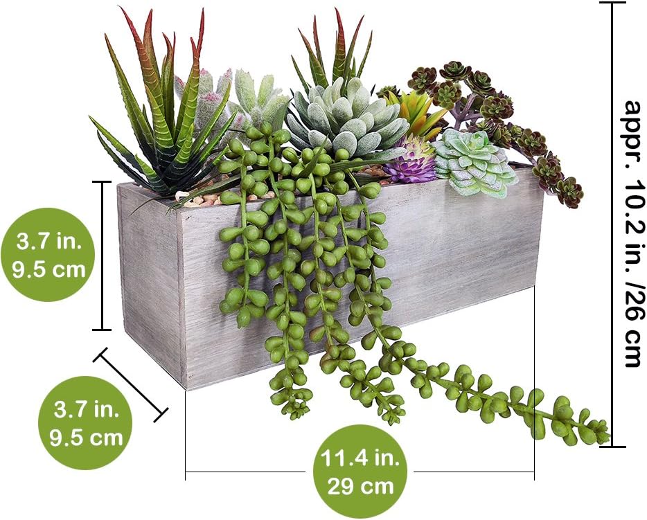 Artificial Potted Succulents Plants Arrangement Fake Succulent Plants in Rectangular Wooden Pot