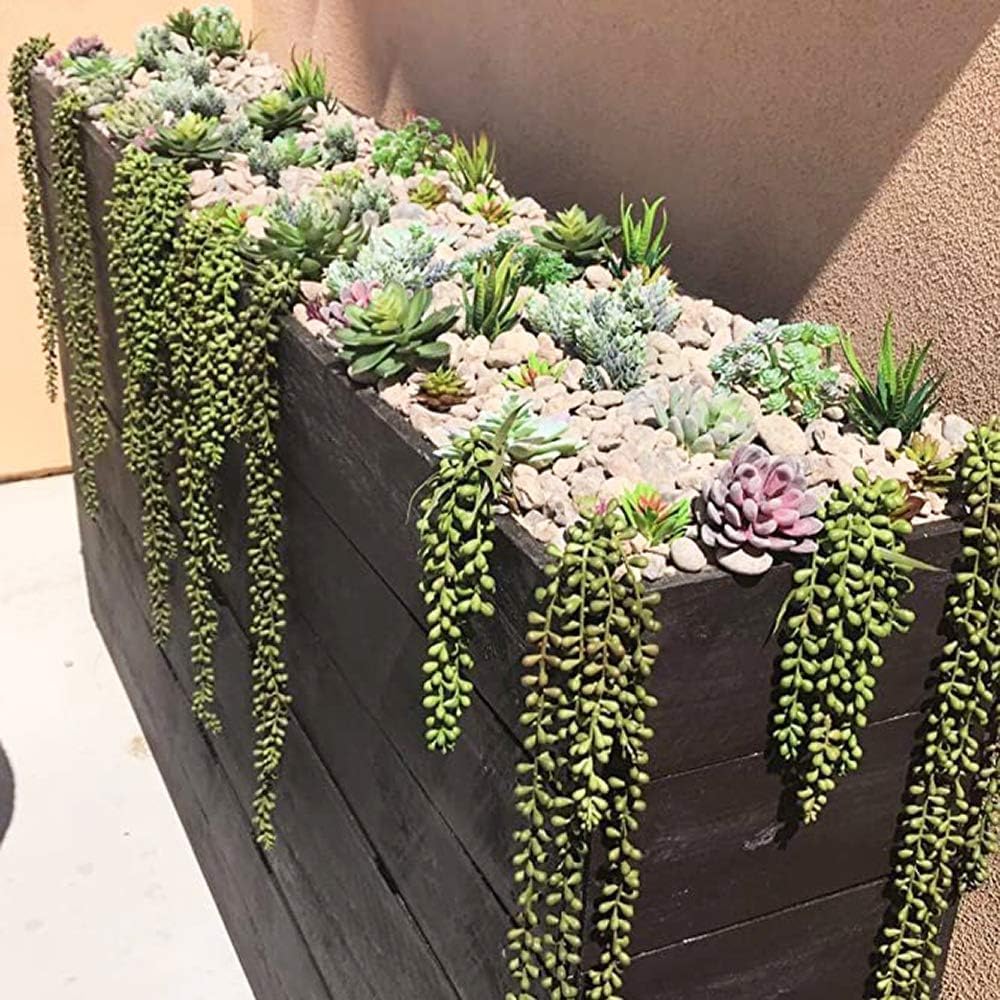 Artificial Fake String of Pearls Plant Faux Fake Hanging Succulents Plants / Green / Set of 6