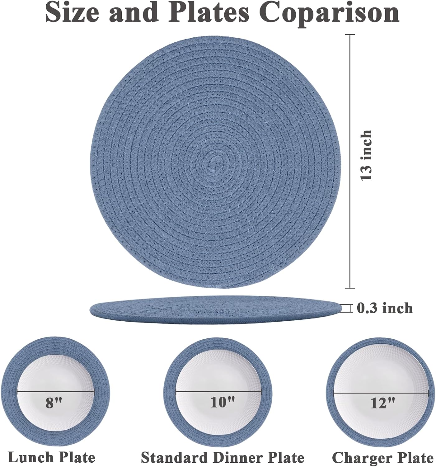 Round Placemats Set of 6, Cotton Rope Woven Table Mats, Hot Pads for Kitchen, Non Slip Heat Resistant Place Mats, 13