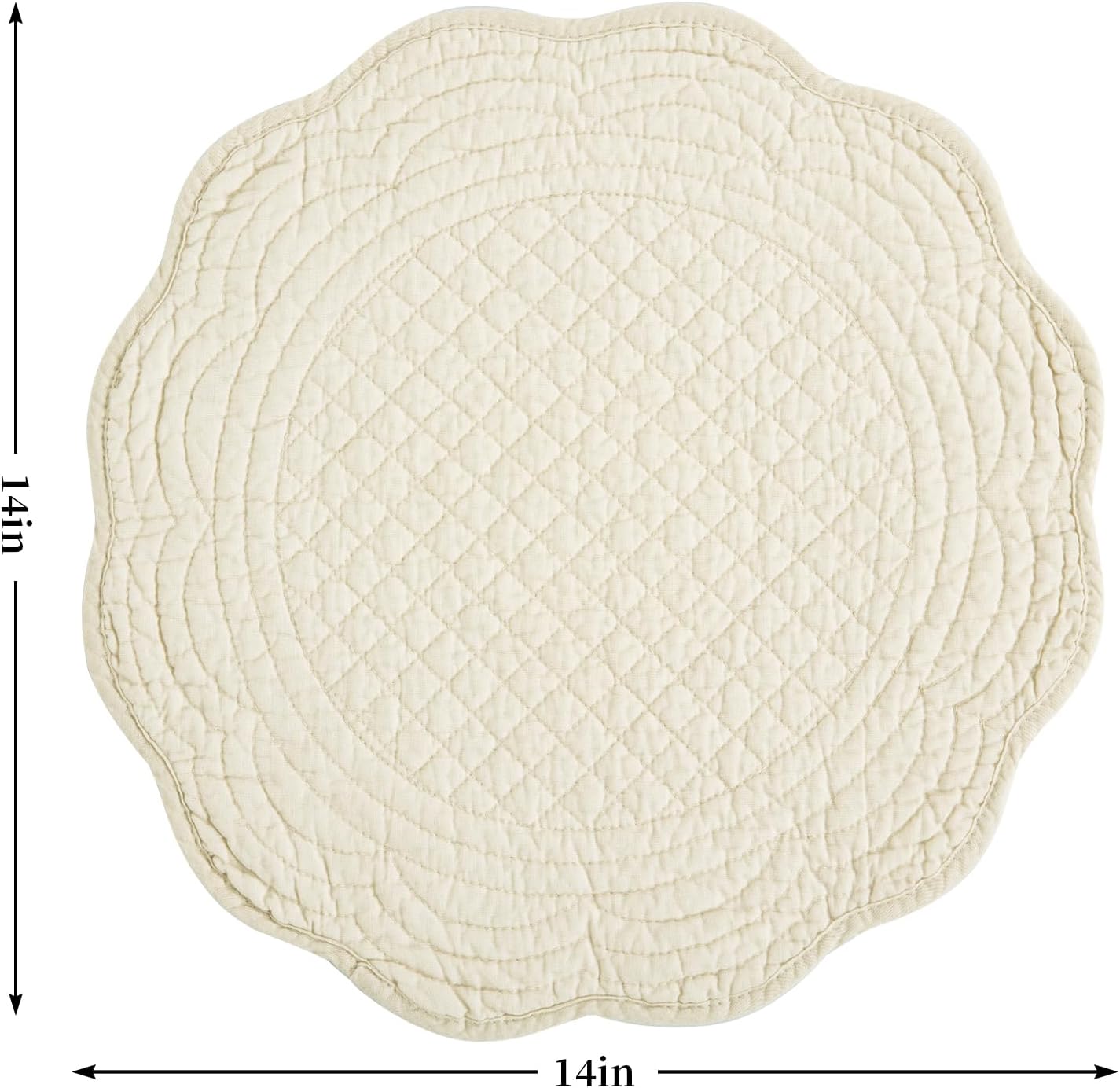 HOMBYS Quilted Placemats Set of 6 Washable Round Placemats for Kitchen Table-100% Cotton Fabric 14 Inch Round Table