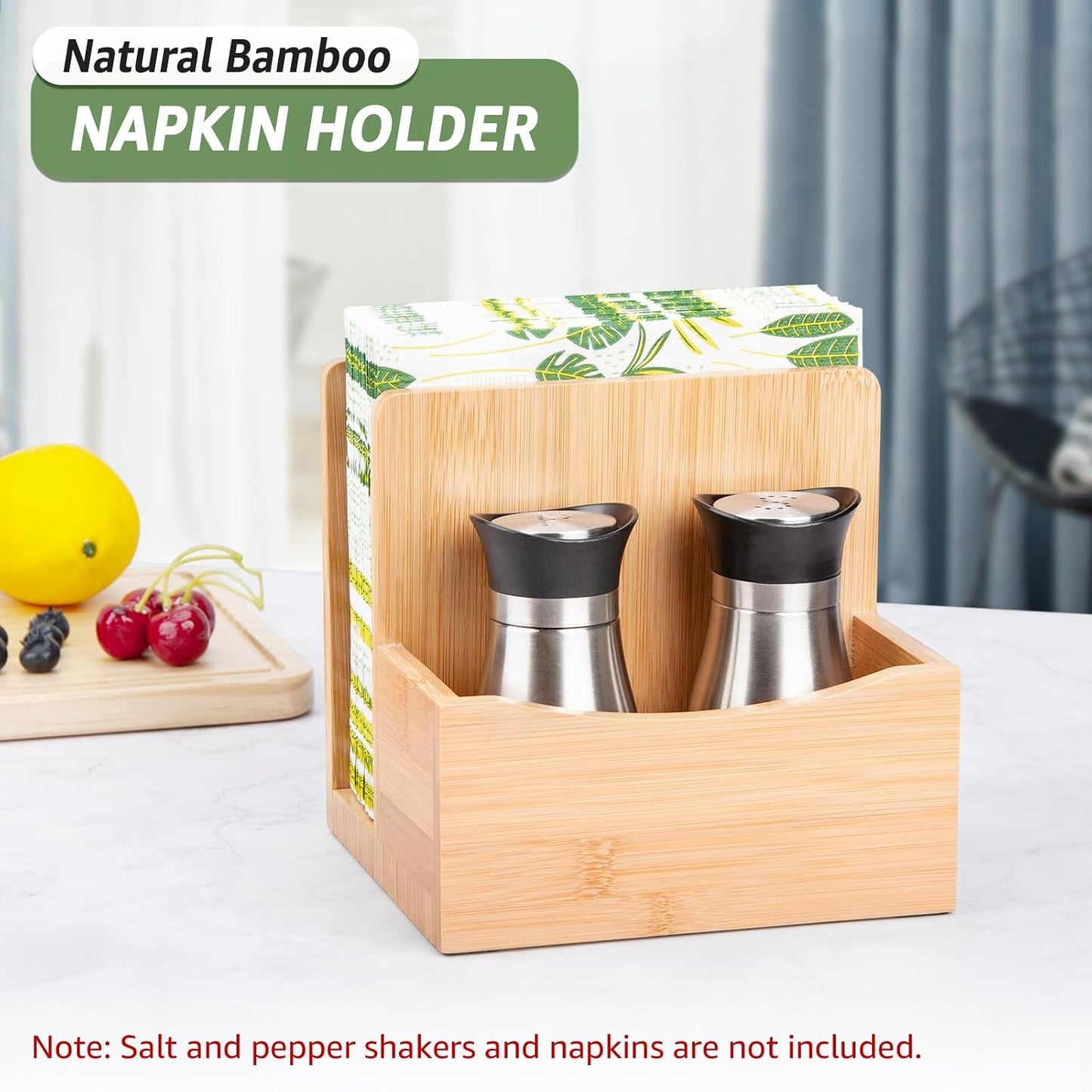 Bamboo Salt Pepper Napkin Holder Set / Natural