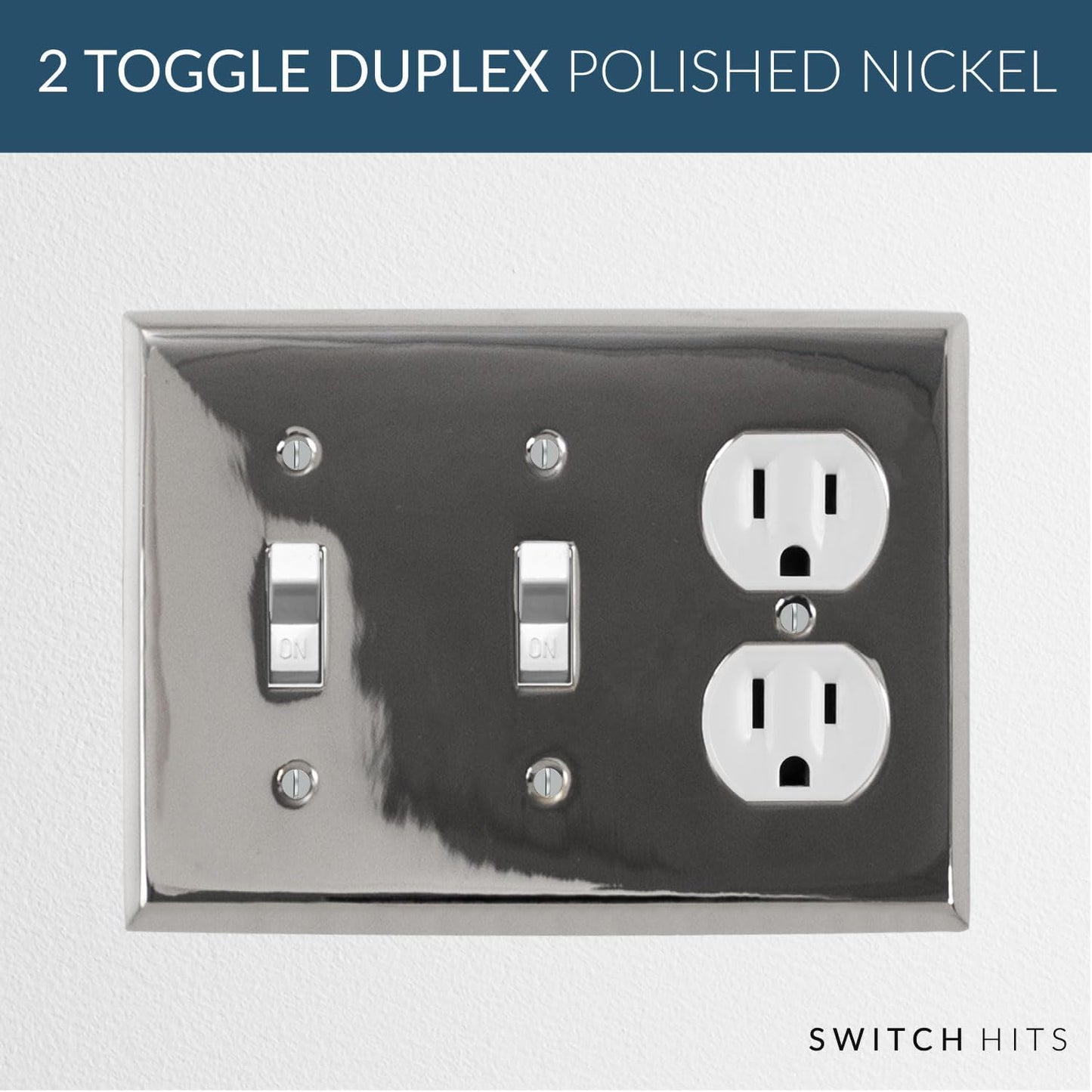 Polished Nickel Outlet Wall Plate | 2 Toggle - 1 Duplex | 6.25" x 4.5" | Hand-Polished Brass Construction | Electrical