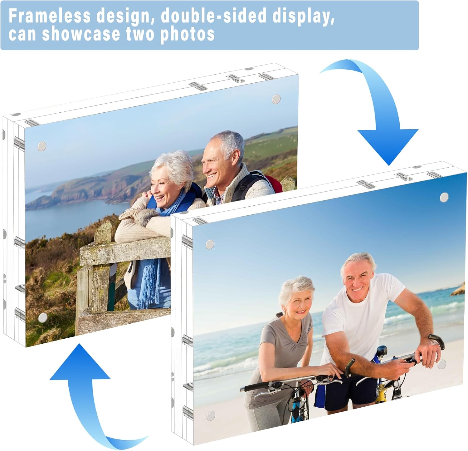 HELPLEX Acrylic Frame, 5 Pack 6x8 Acrylic Picture Frames, 24mm Thicker Frameless Clear Double Sided Magnetic Frame
