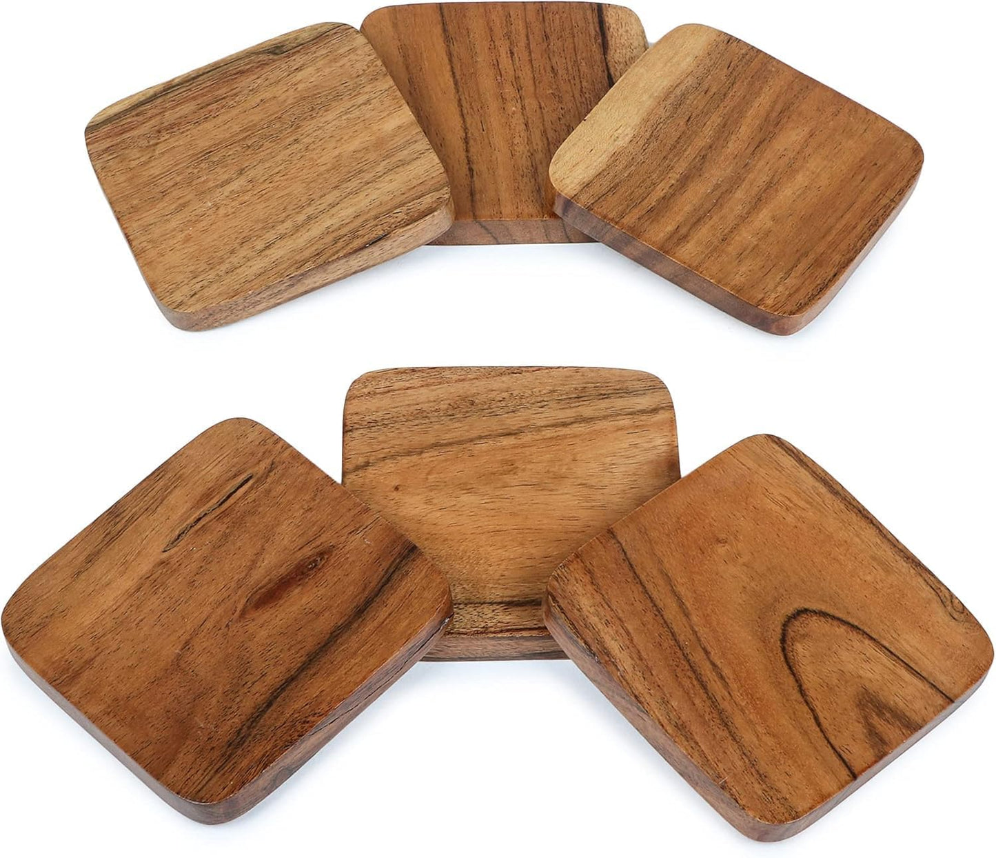 Iron Holder Stand / Square Acacia Wooden Set 6