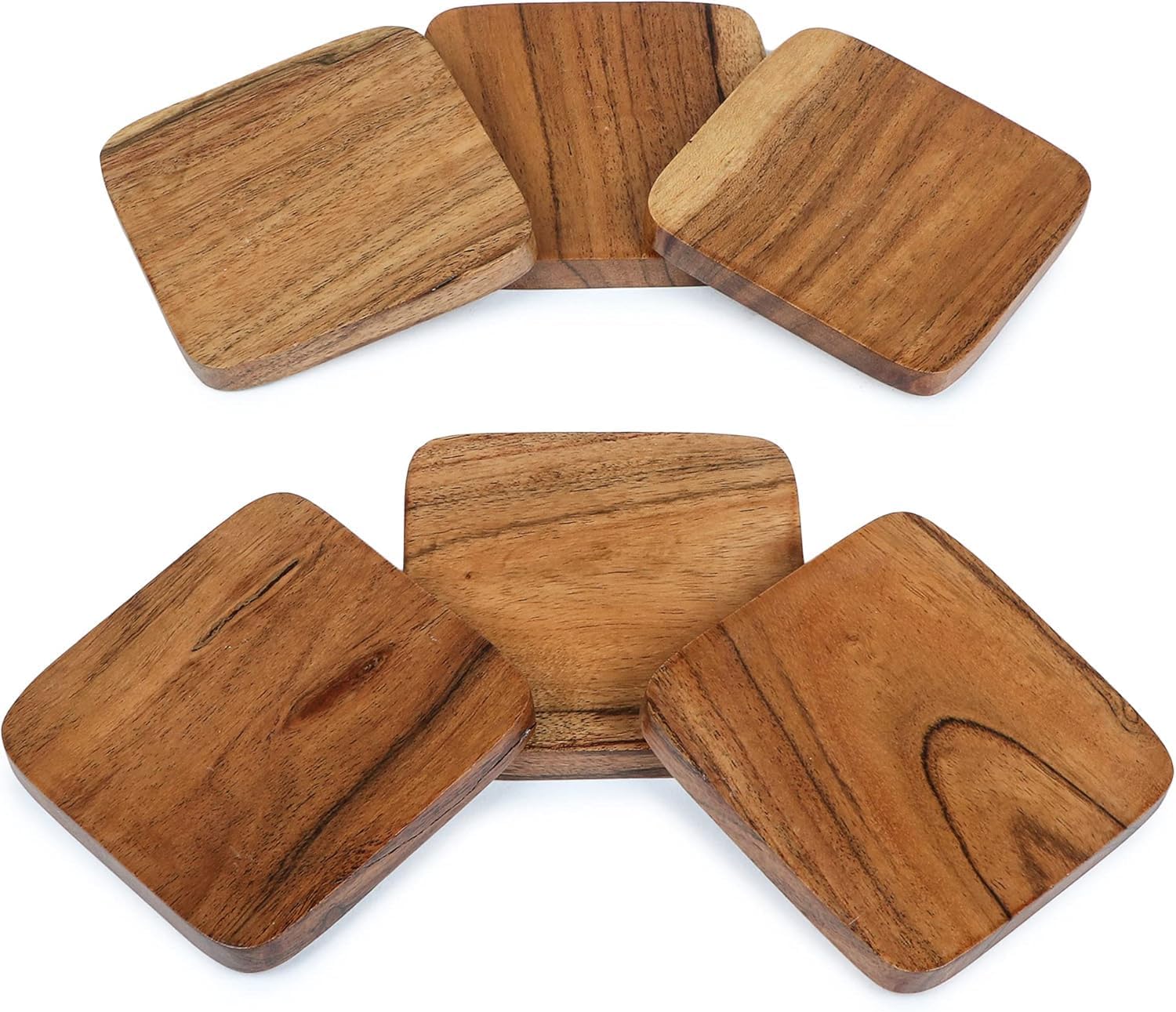 Iron Holder Stand / Square Acacia Wooden Set 6