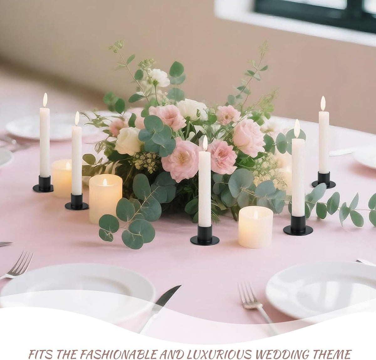 48Pcs Black Metal Taper Candle Holders Set - 2"×1" Elegant Bulk Heavy Base Candlestick Centerpieces for Table Decor
