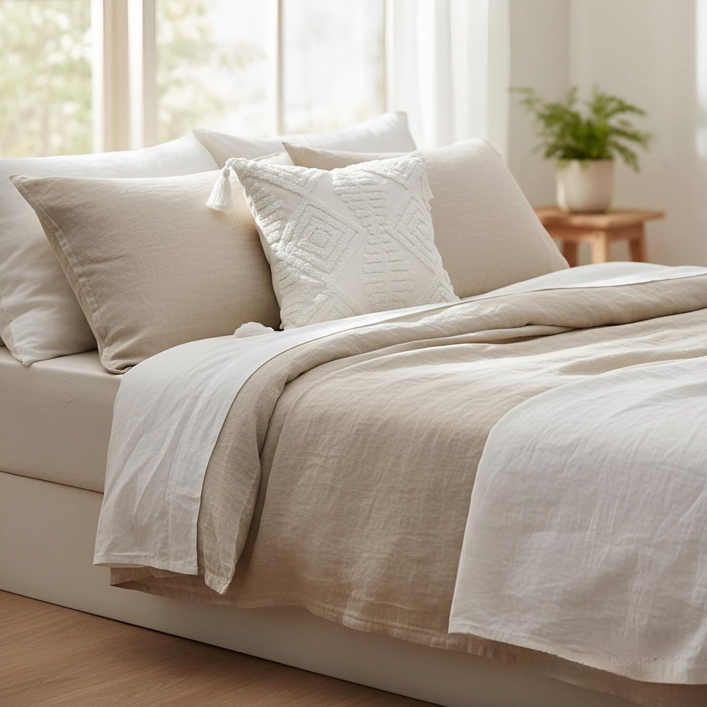 Boho Throw Pillows / Cream / 18 x 18 / Set of 2